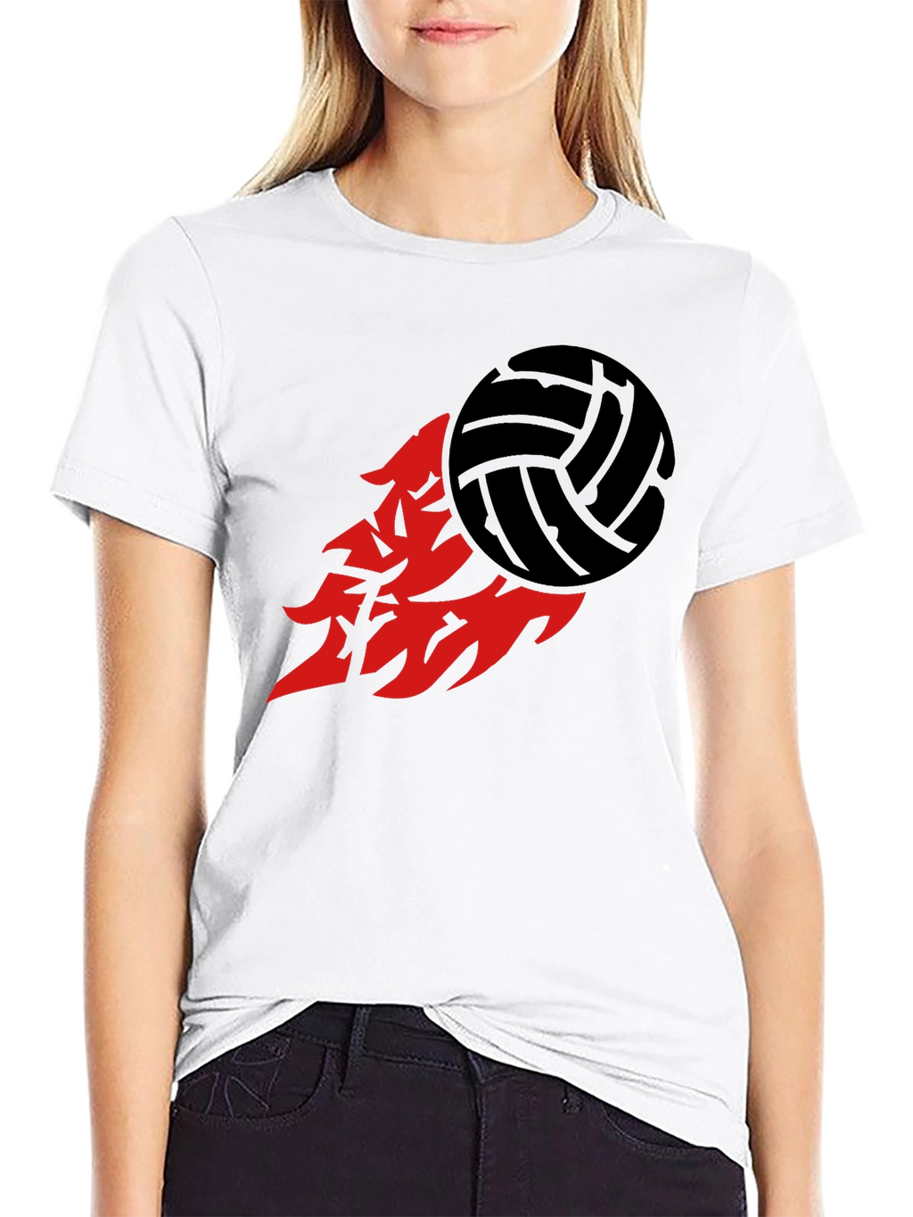 Volleyball Flame Graphic Tee - Sporty Black T-Shirt