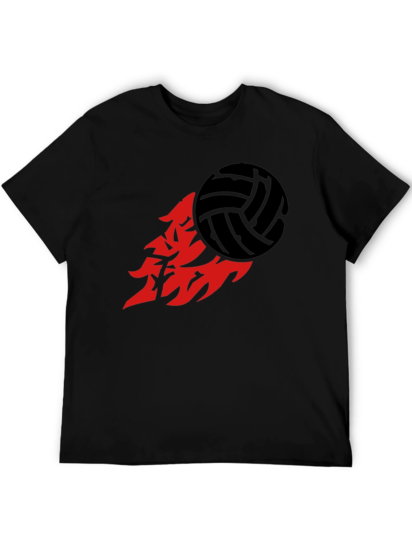 Volleyball Flame Graphic Tee - Sporty Black T-Shirt