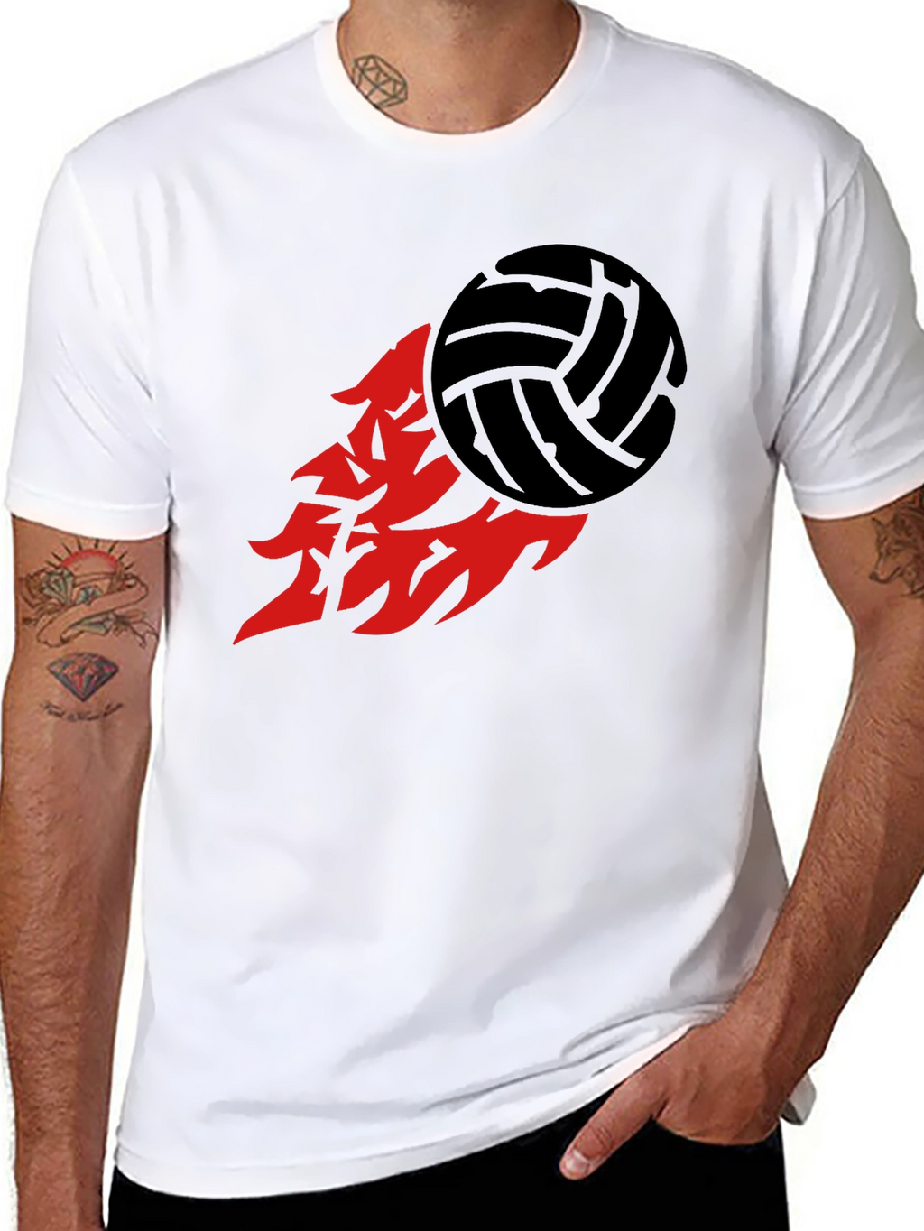 Volleyball Flame Graphic Tee - Sporty Black T-Shirt
