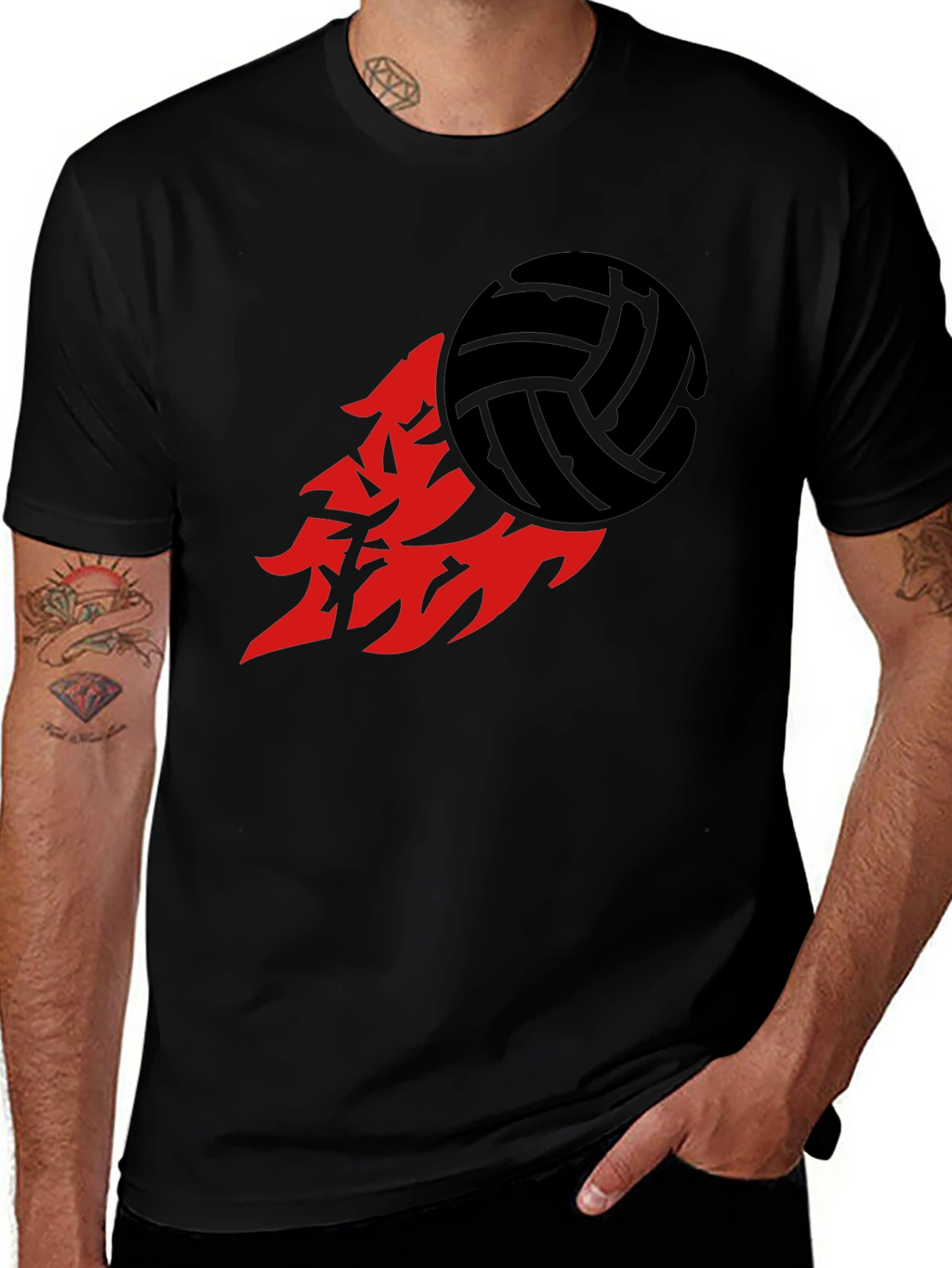 Volleyball Flame Graphic Tee - Sporty Black T-Shirt