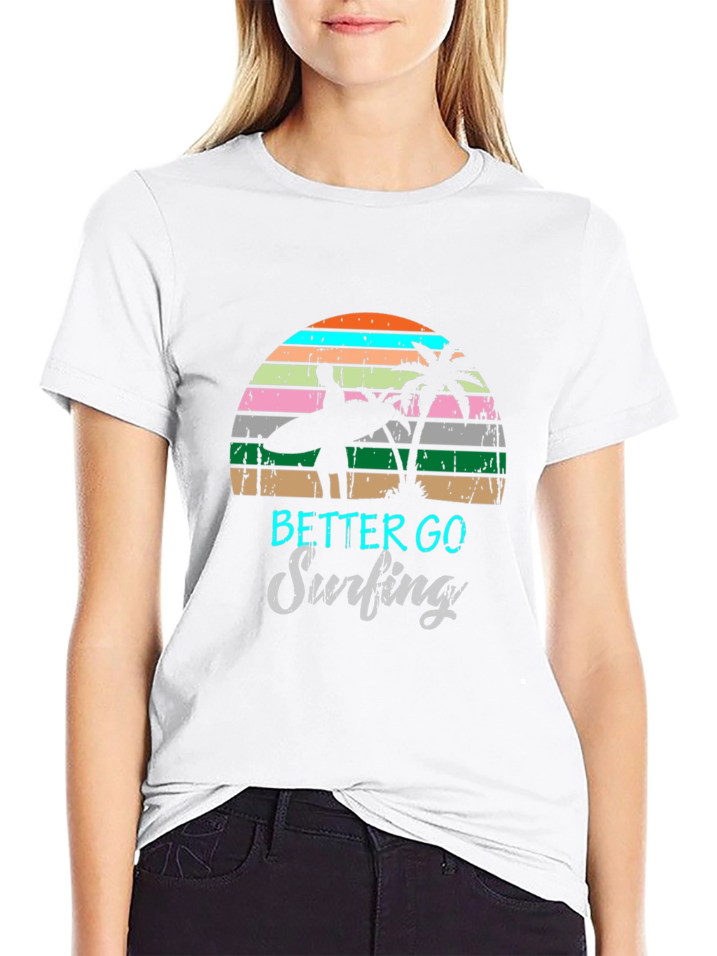 Surfing Graphic Tee Retro Sunset Palm Tree Shirt