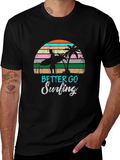 Surfing Graphic Tee Retro Sunset Palm Tree Shirt
