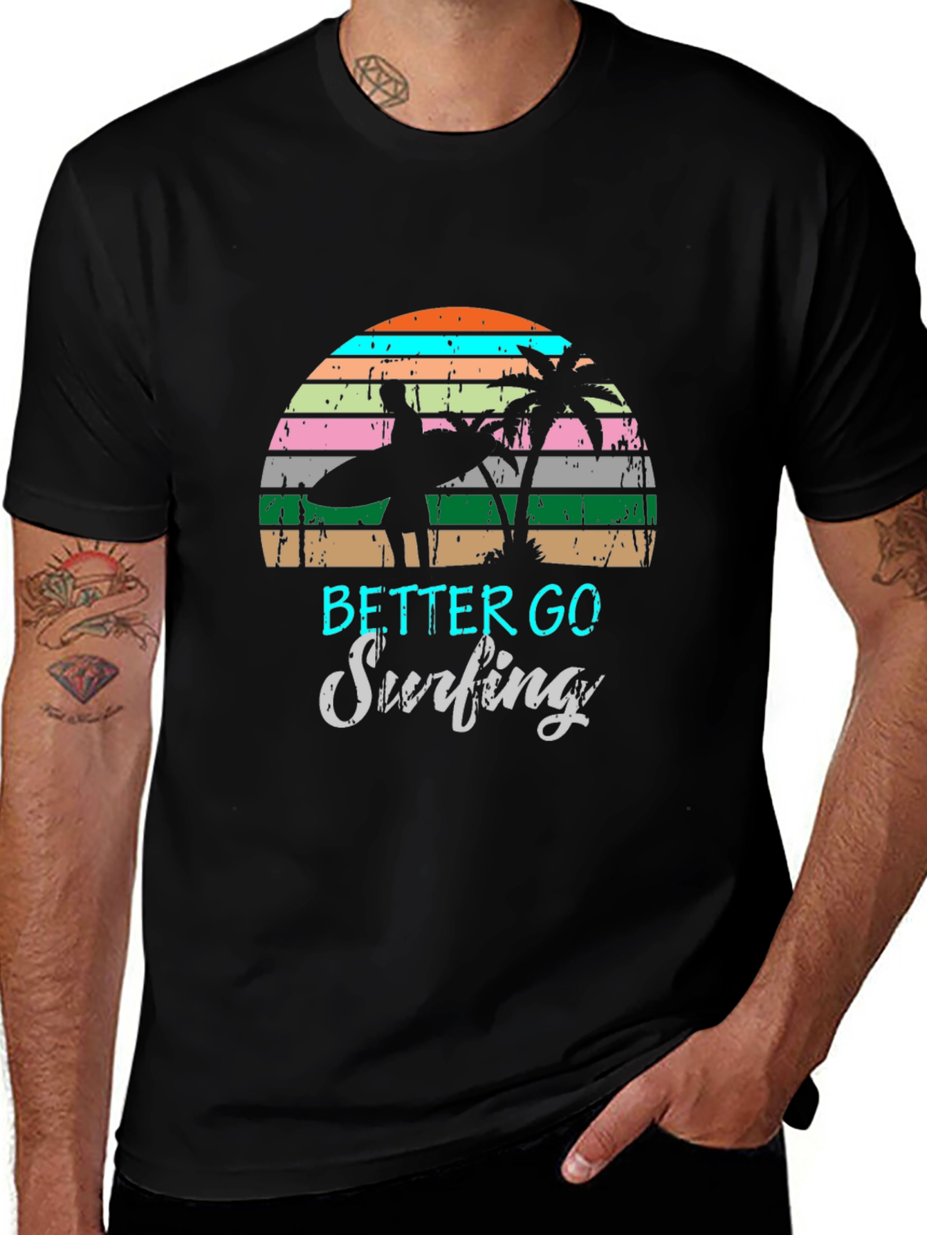 Surfing Graphic Tee Retro Sunset Palm Tree Shirt