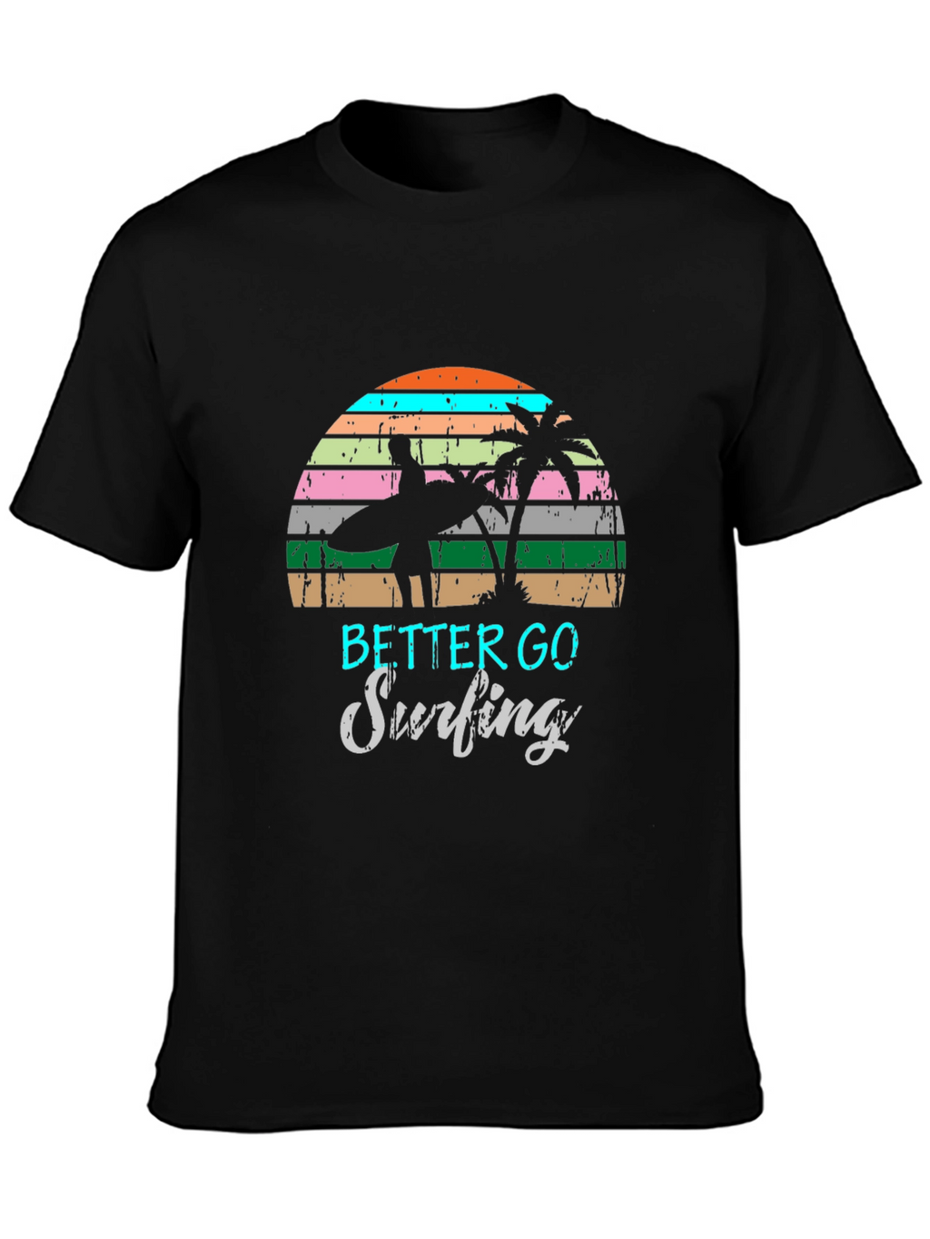 Surfing Graphic Tee Retro Sunset Palm Tree Shirt