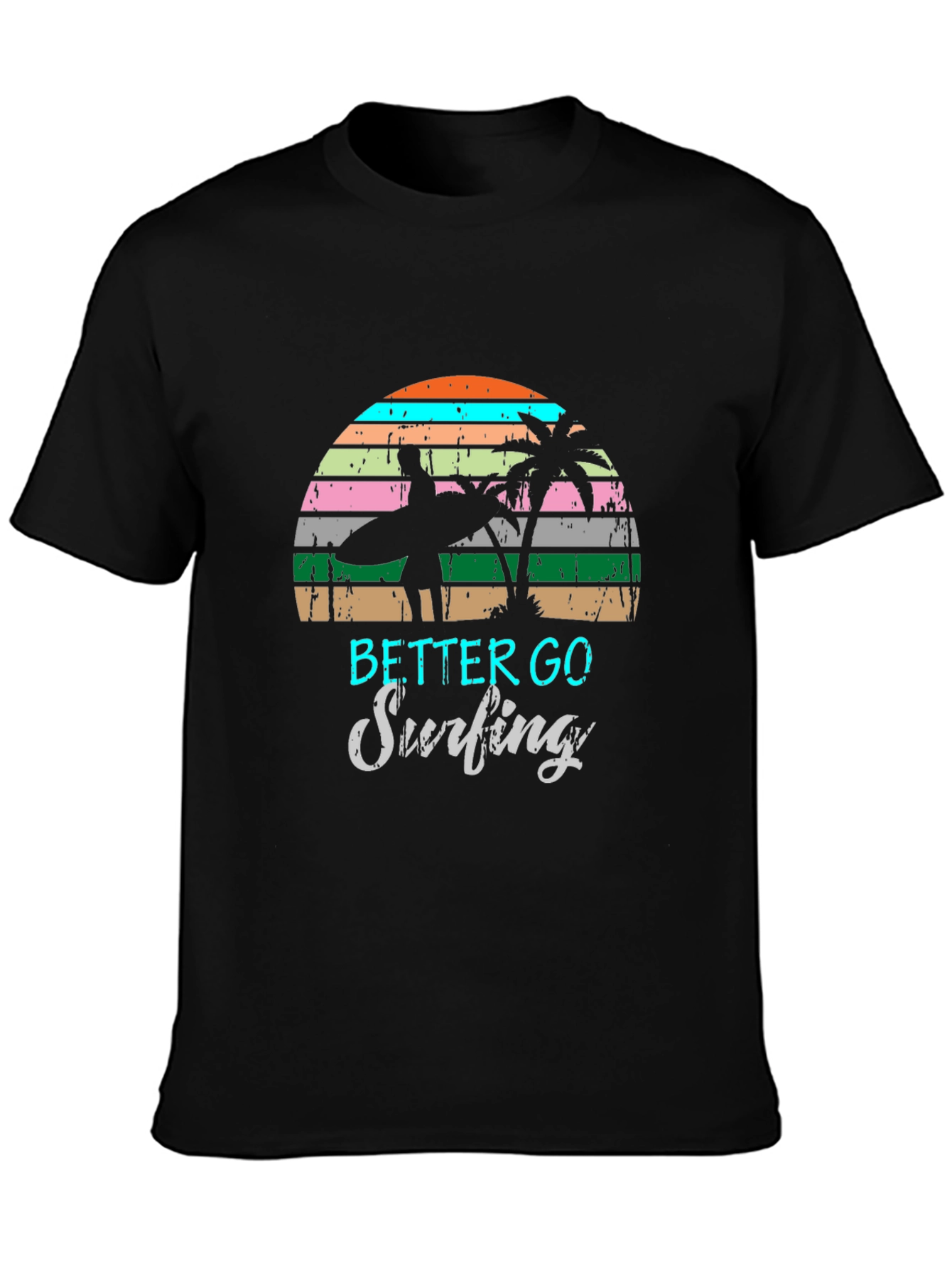 Surfing Graphic Tee Retro Sunset Palm Tree Shirt