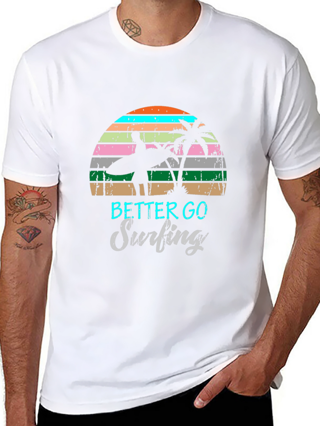 Surfing Graphic Tee Retro Sunset Palm Tree Shirt