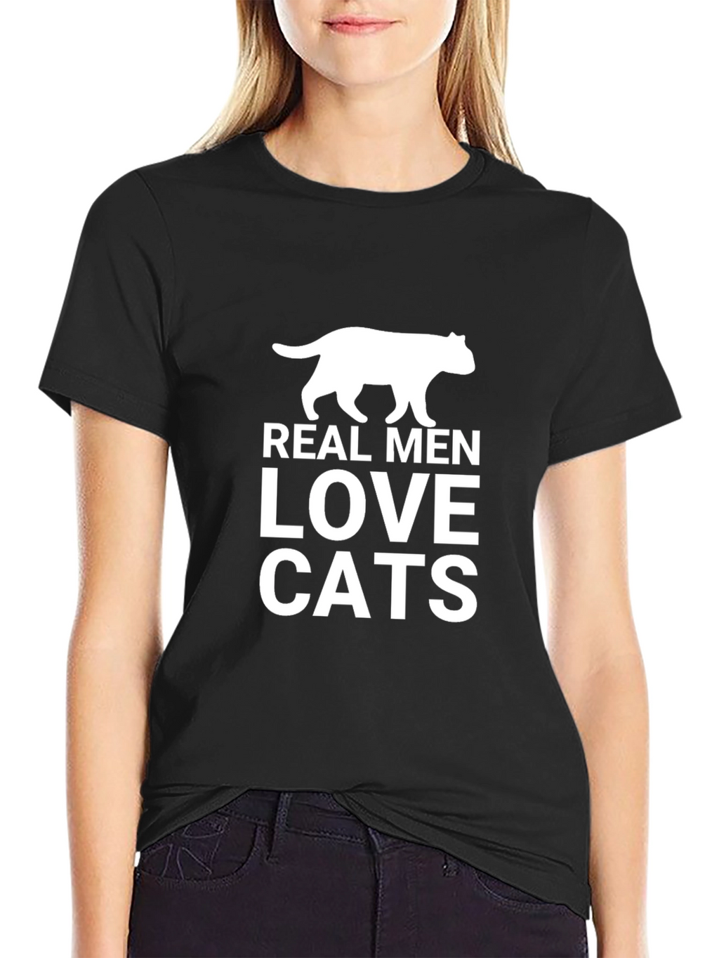 Real Men Love Cats Black Graphic Tee