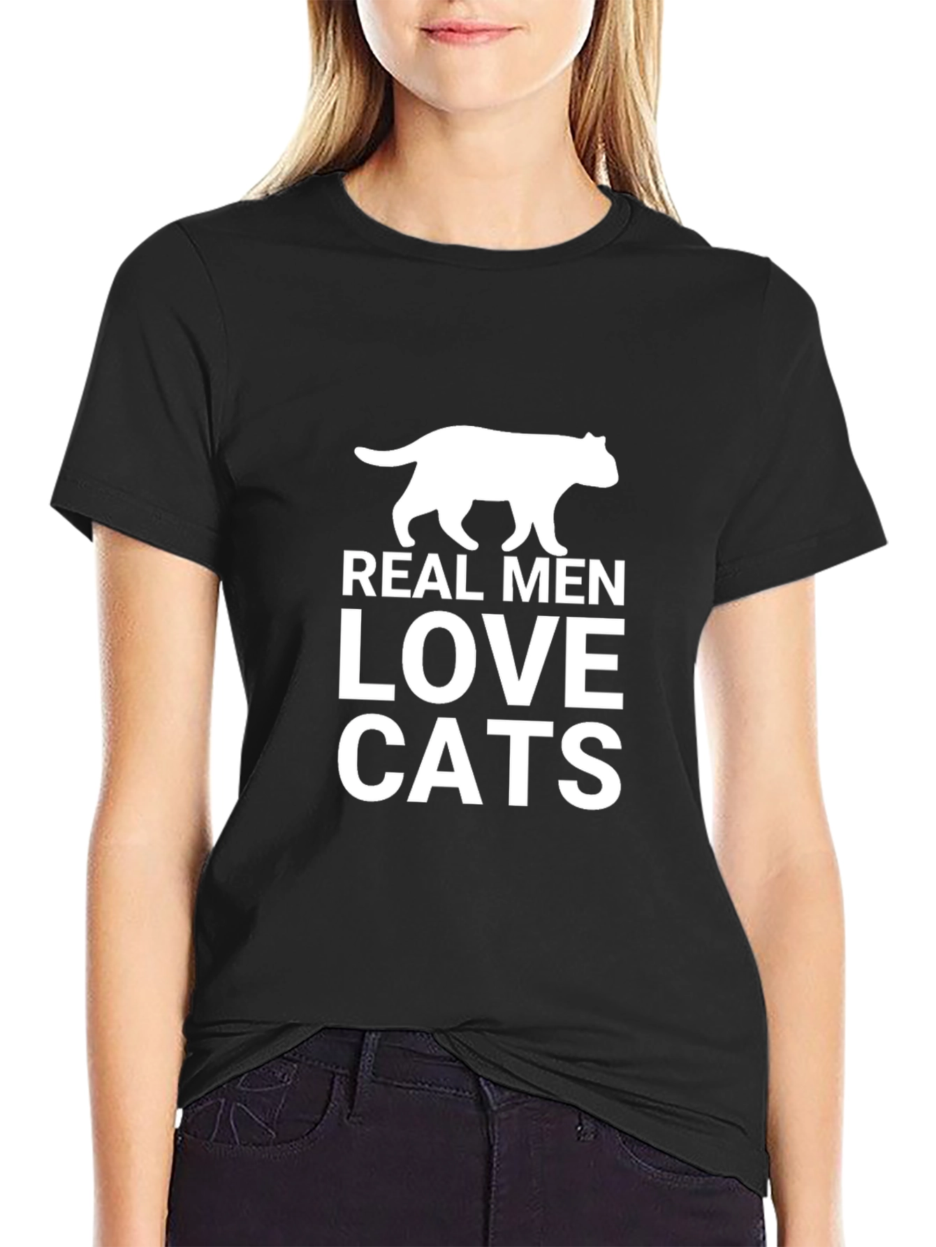 Real Men Love Cats Black Graphic Tee