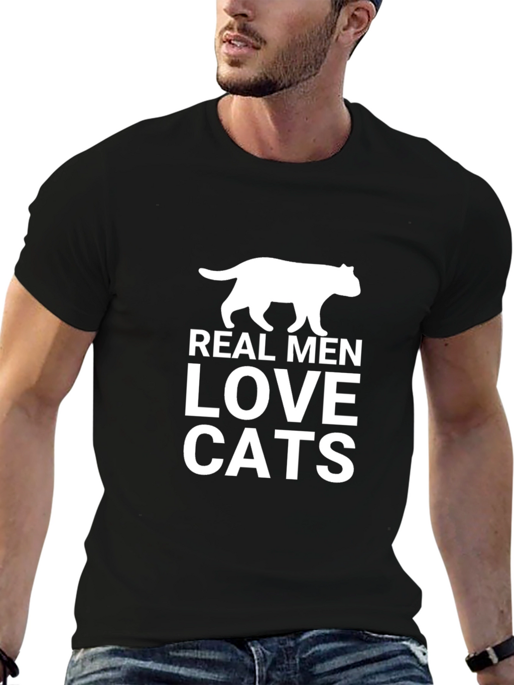 Real Men Love Cats Black Graphic Tee