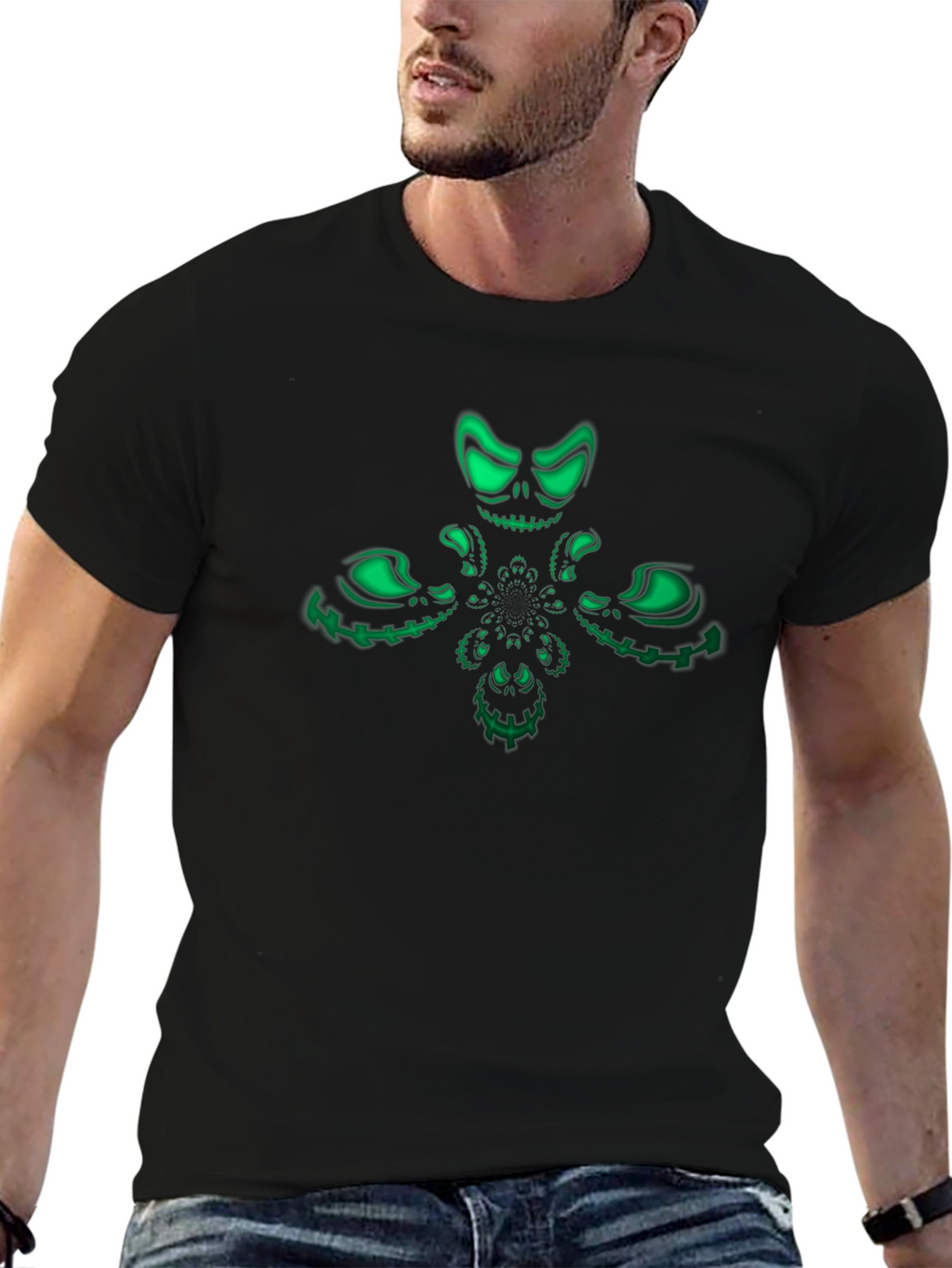 Glowing Skull Graphic Tee - Mens Black T-Shirt