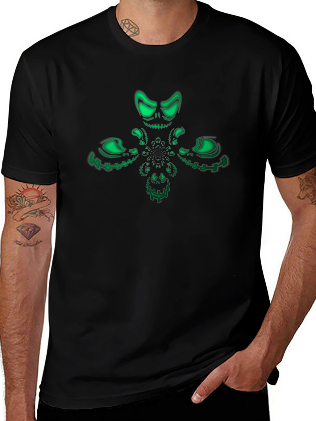 Glowing Skull Graphic Tee - Mens Black T-Shirt