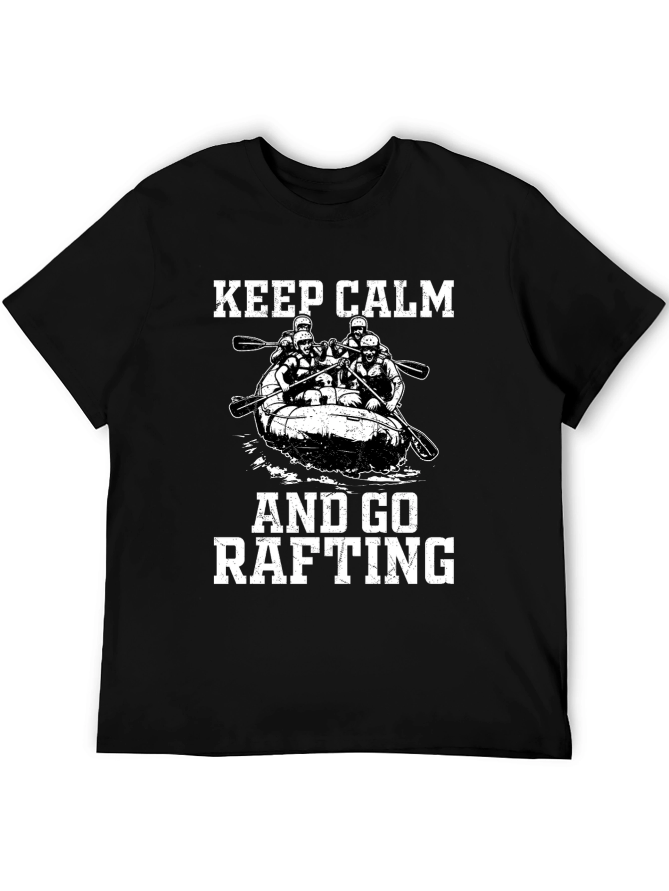 Keep Calm & Go Rafting T-Shirt - Black Crew Neck