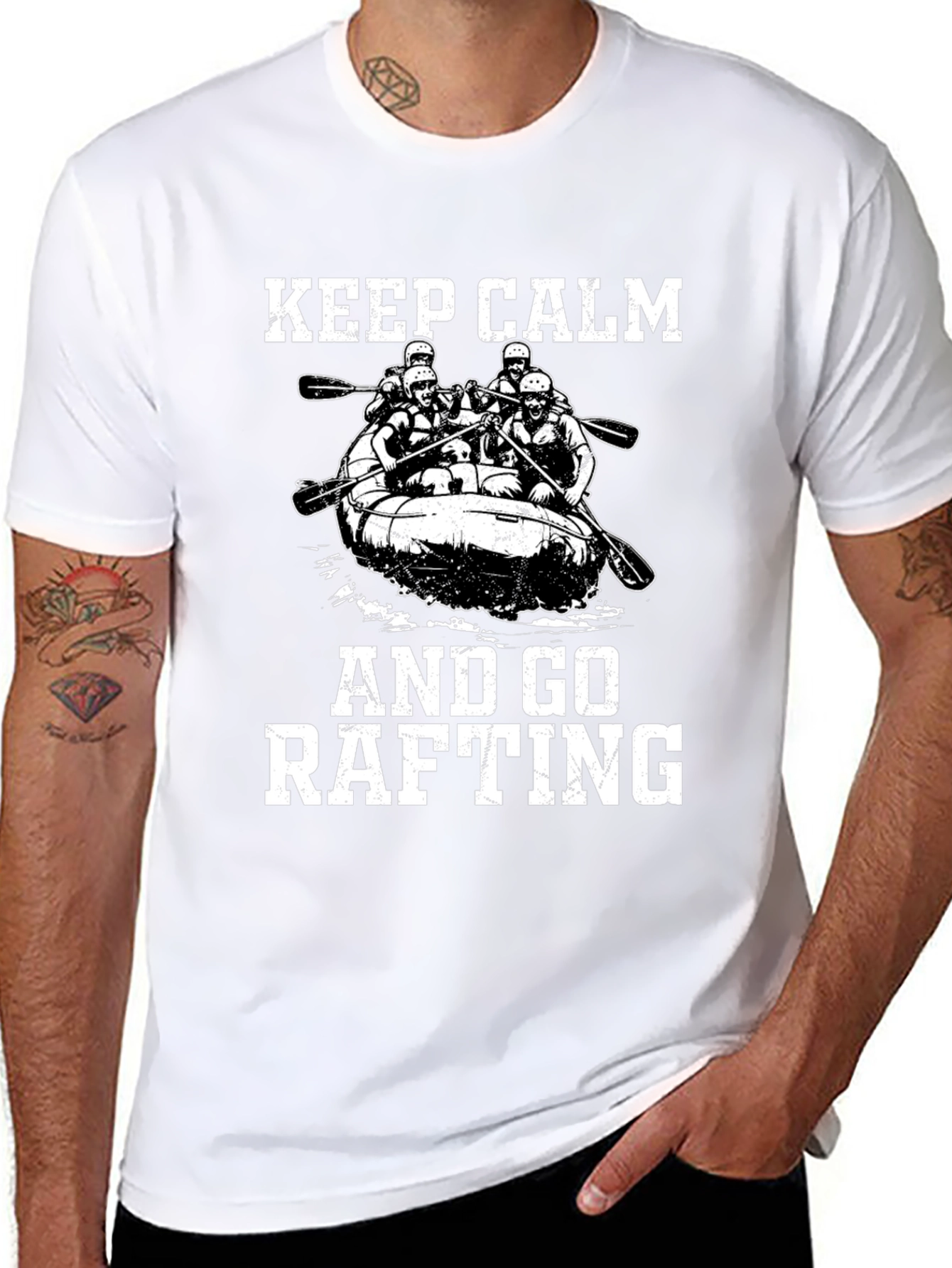 Keep Calm & Go Rafting T-Shirt - Black Crew Neck