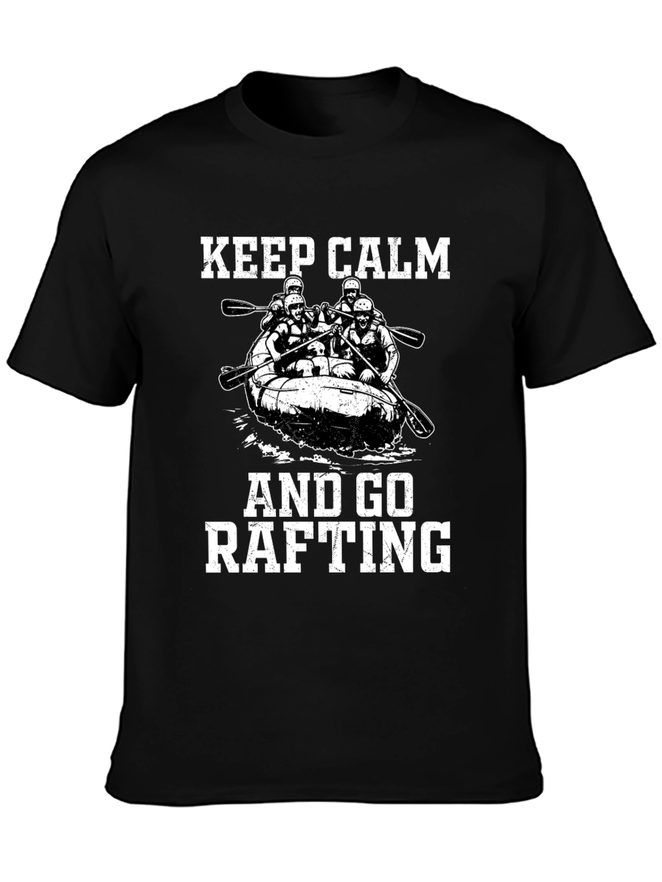 Keep Calm & Go Rafting T-Shirt - Black Crew Neck