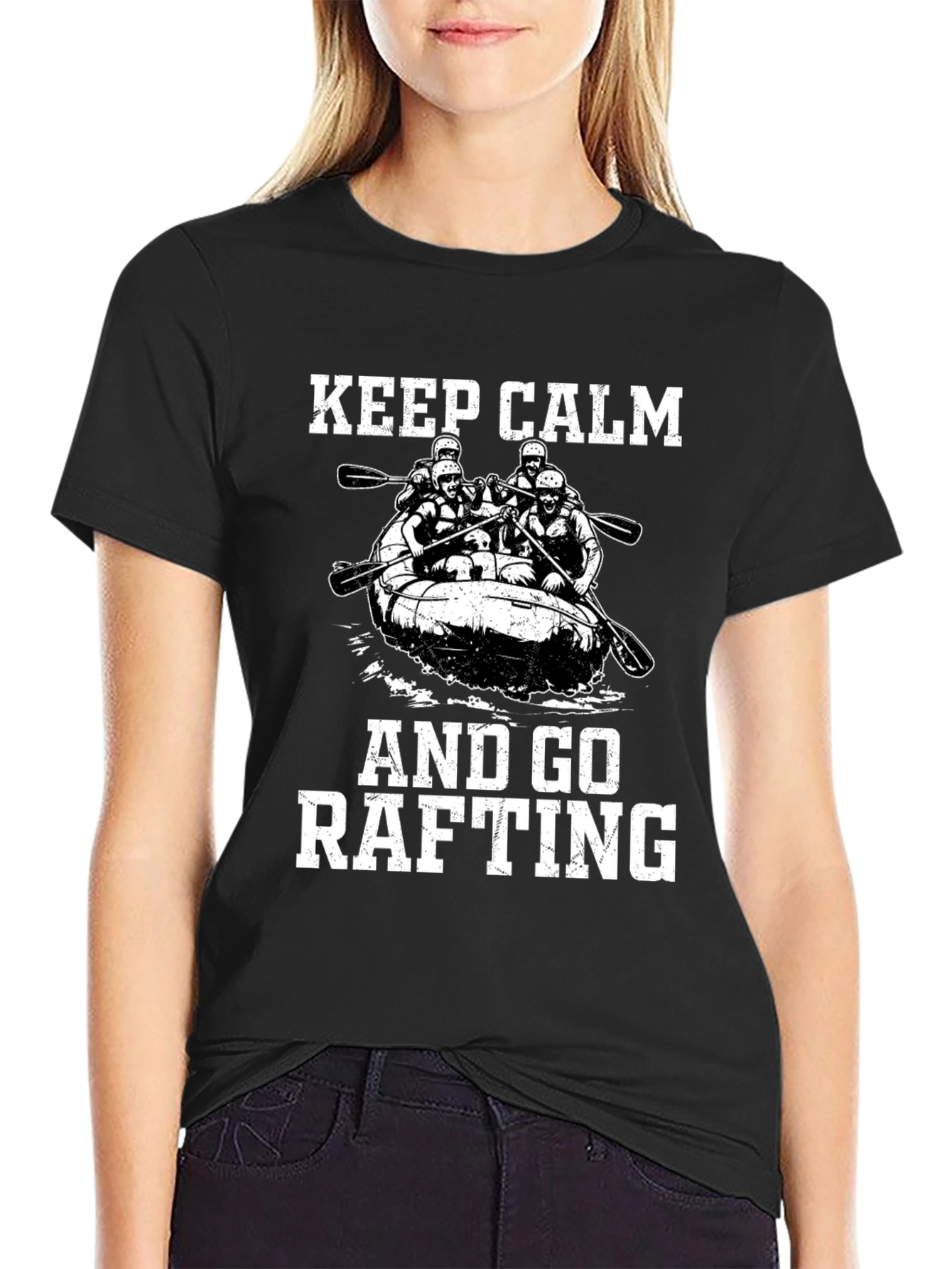 Keep Calm & Go Rafting T-Shirt - Black Crew Neck