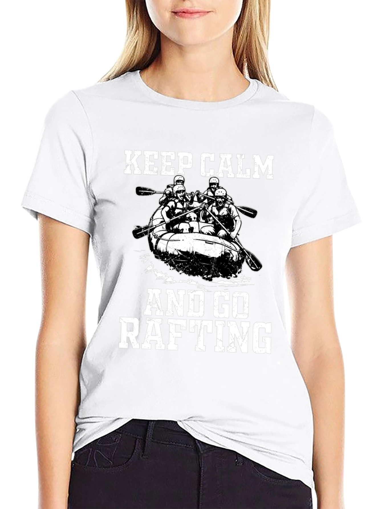 Keep Calm & Go Rafting T-Shirt - Black Crew Neck