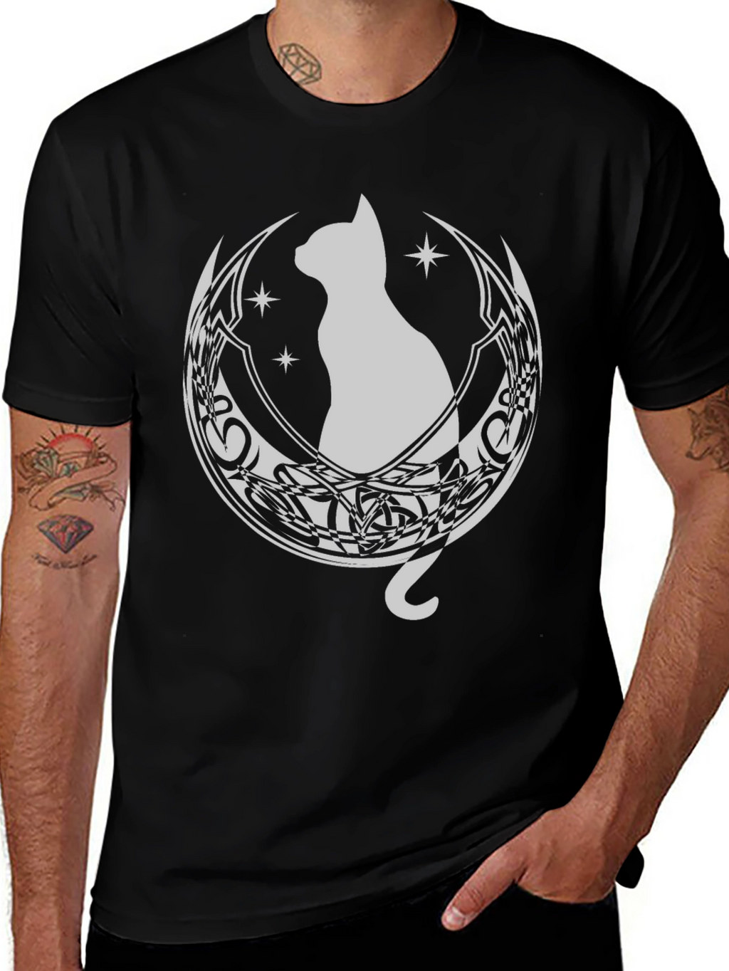 Cat Moon Graphic Tee - Black