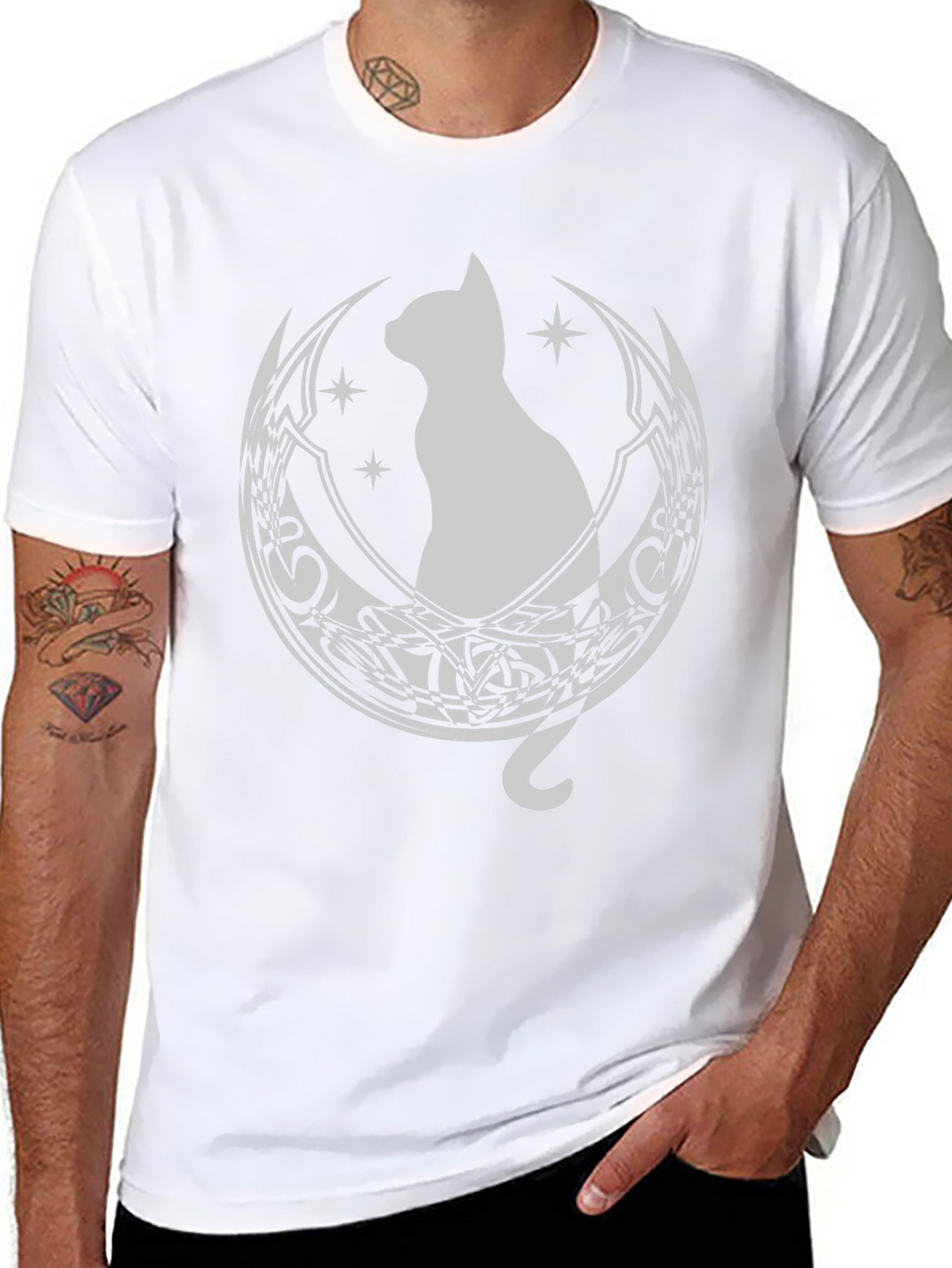 Cat Moon Graphic Tee - Black