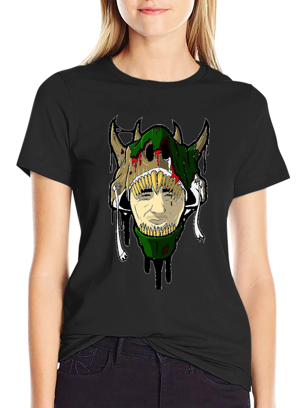 Unique Graphic Tee - Skull and Face Design