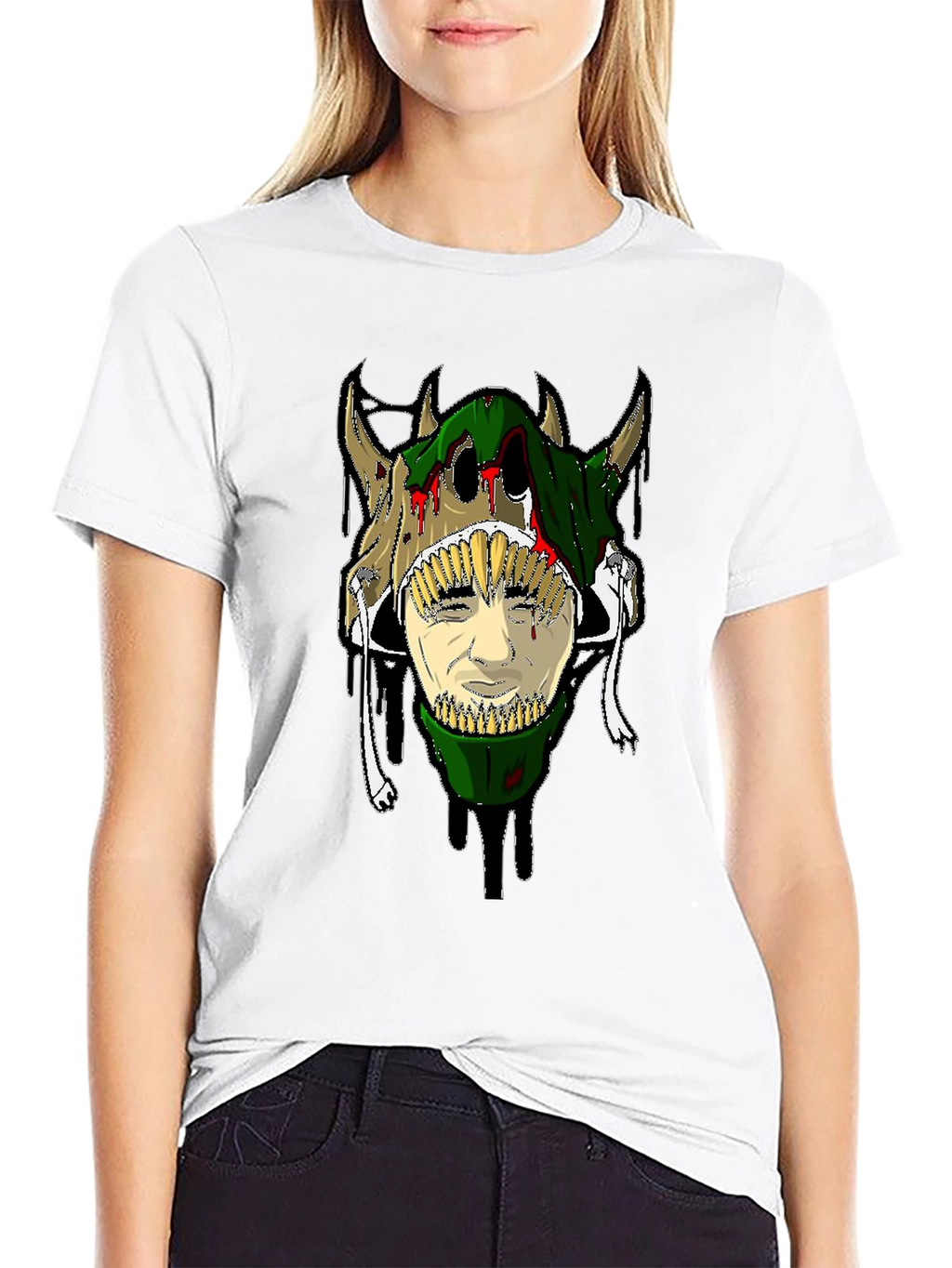 Unique Graphic Tee - Skull and Face Design