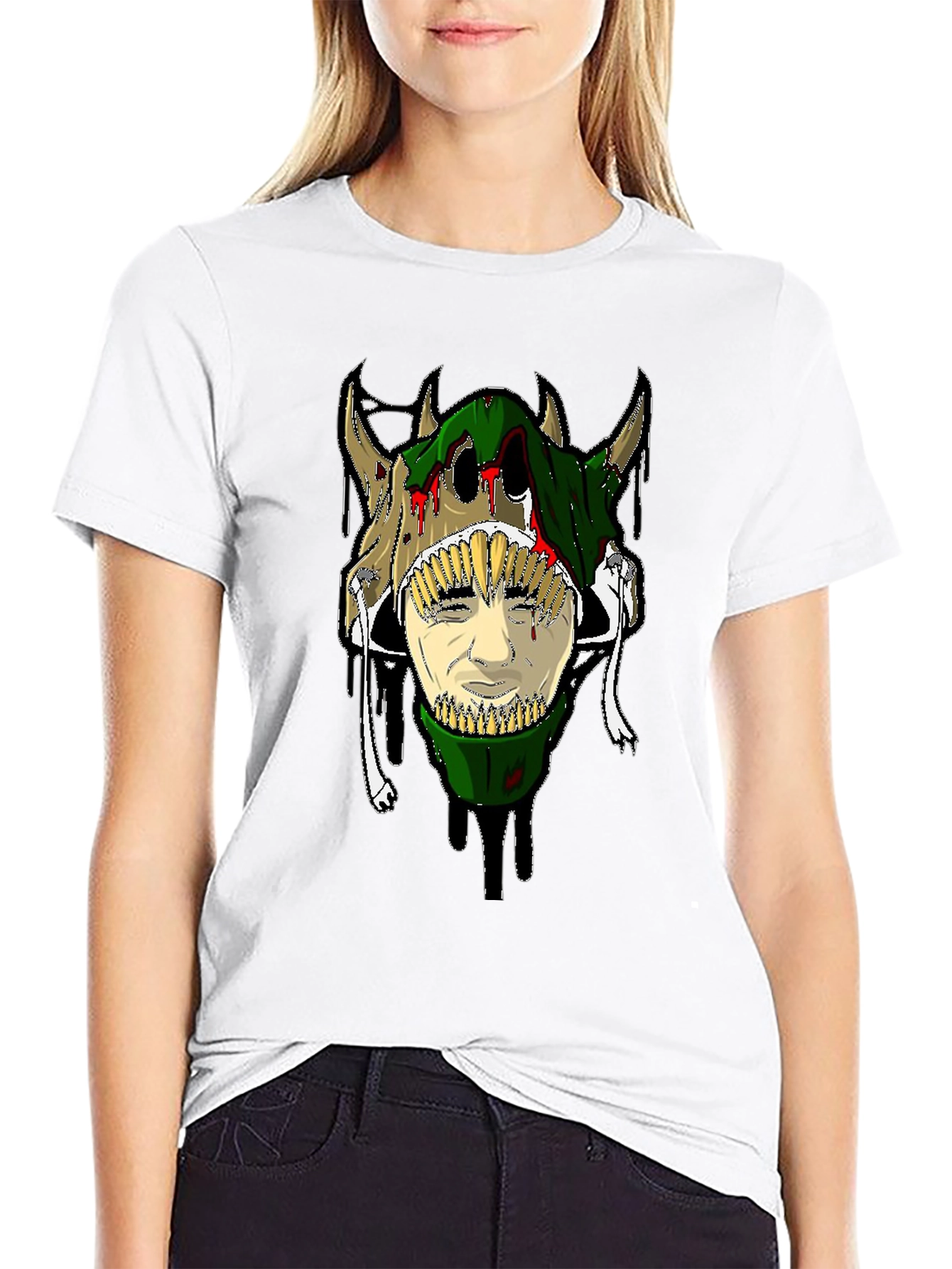 Unique Graphic Tee - Skull and Face Design