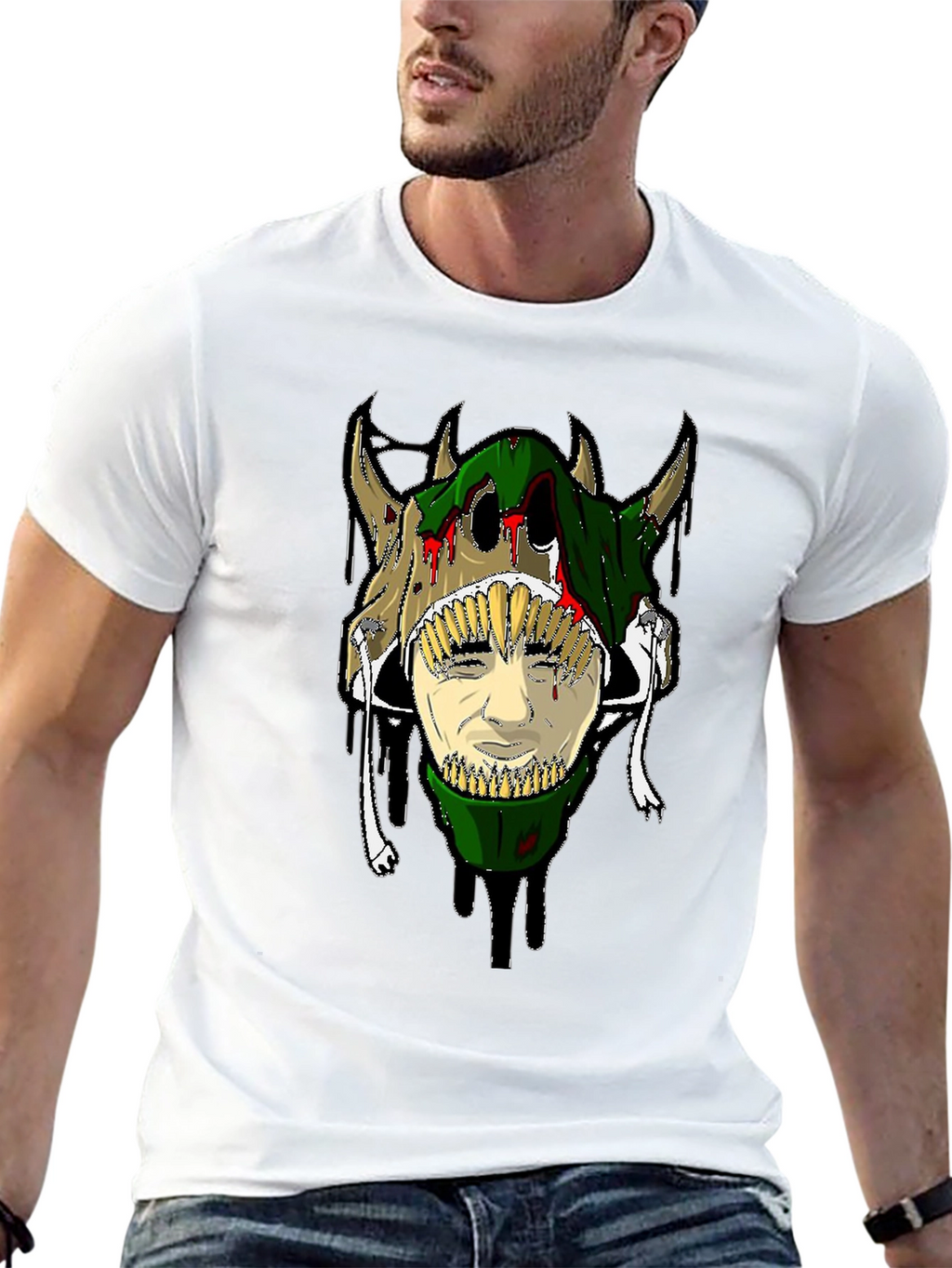 Unique Graphic Tee - Skull and Face Design