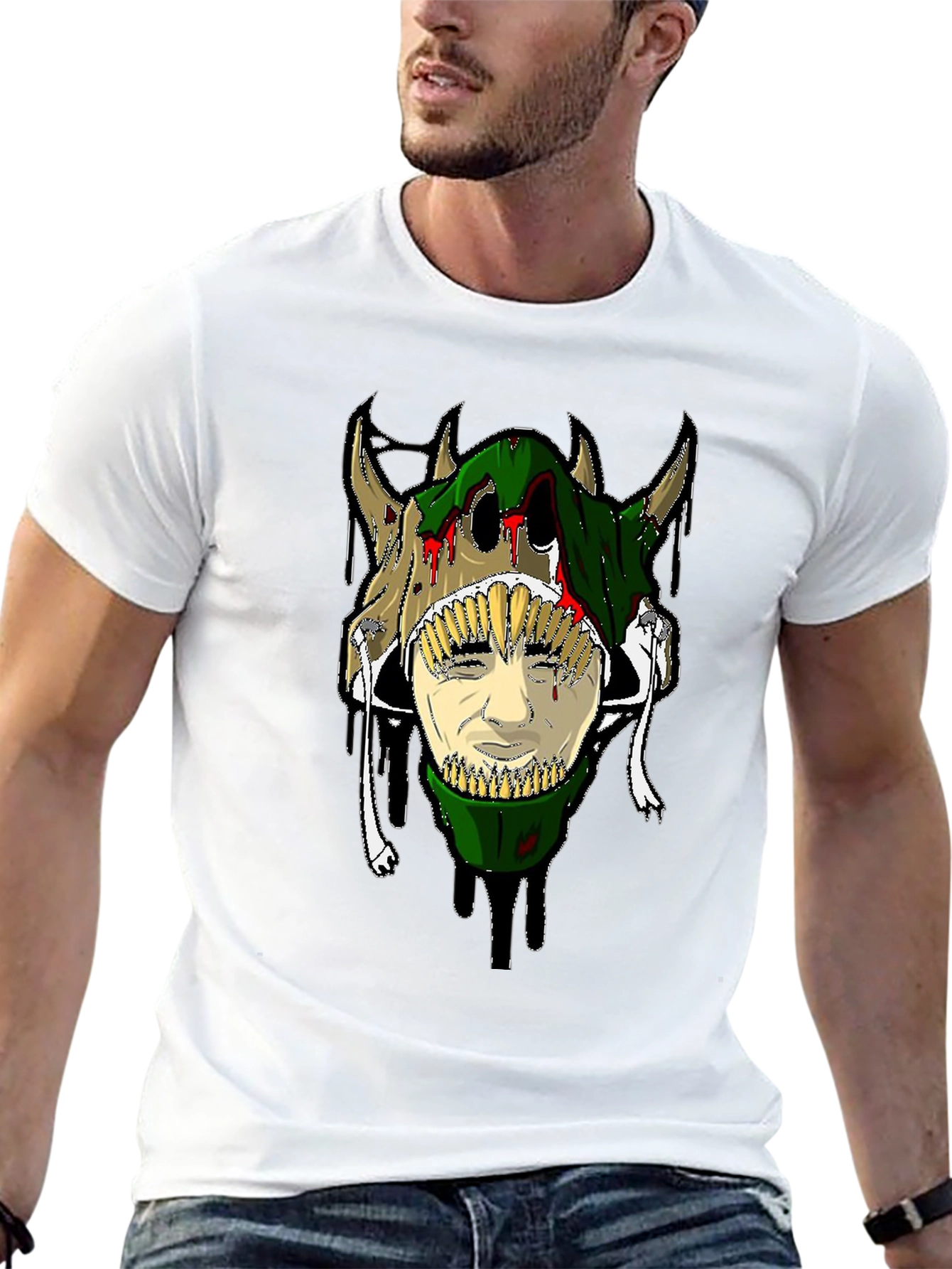 Unique Graphic Tee - Skull and Face Design