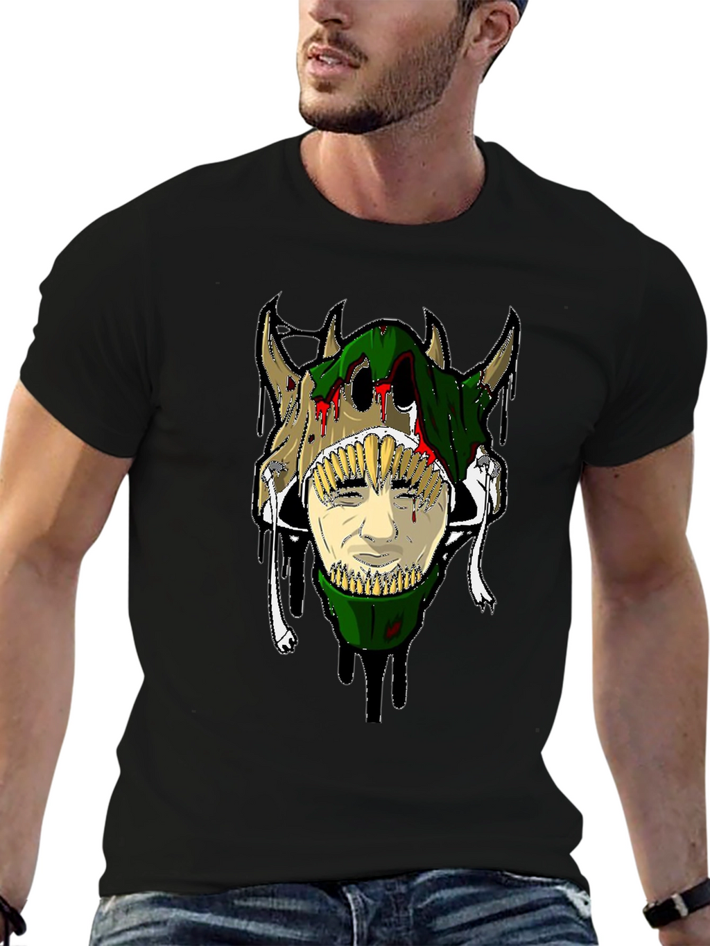 Unique Graphic Tee - Skull and Face Design