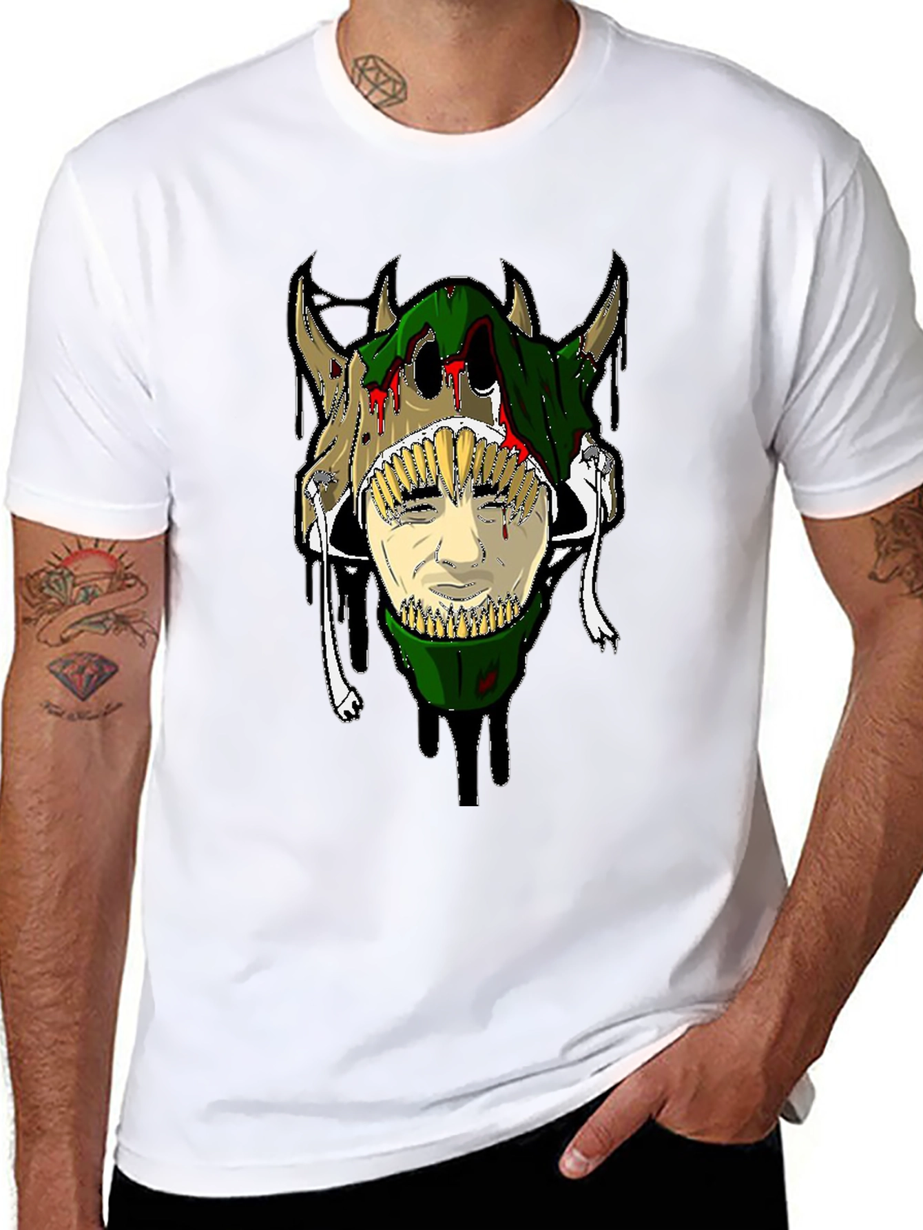 Unique Graphic Tee - Skull and Face Design