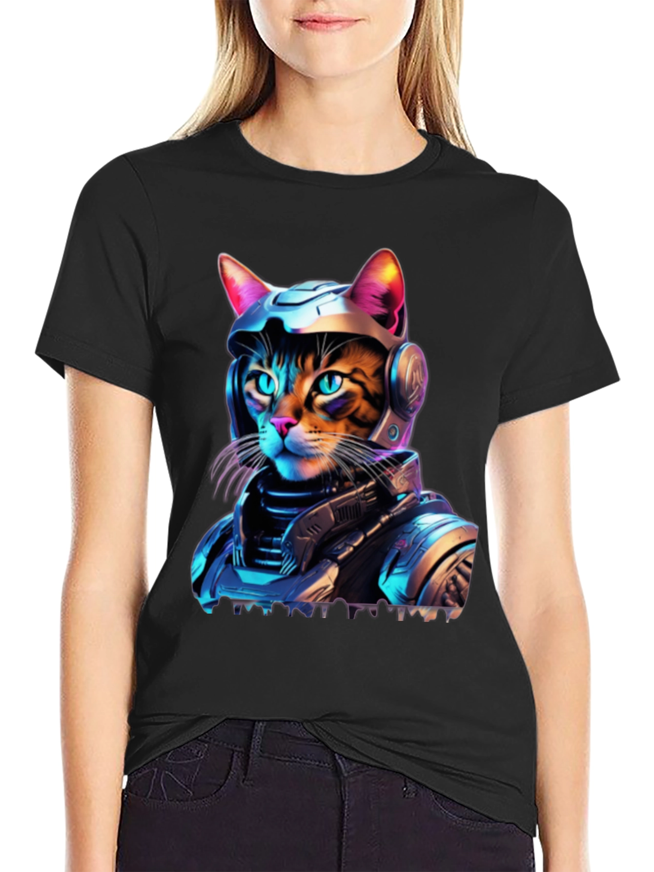 Cyber Cat T-Shirt - Space Age Feline Design