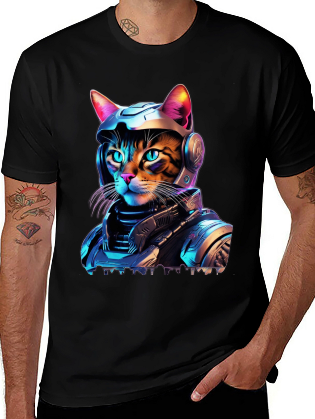 Cyber Cat T-Shirt - Space Age Feline Design