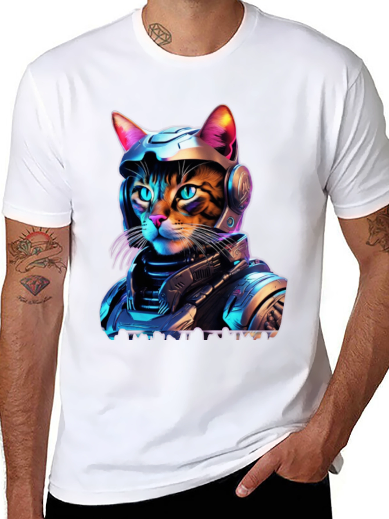 Cyber Cat T-Shirt - Space Age Feline Design