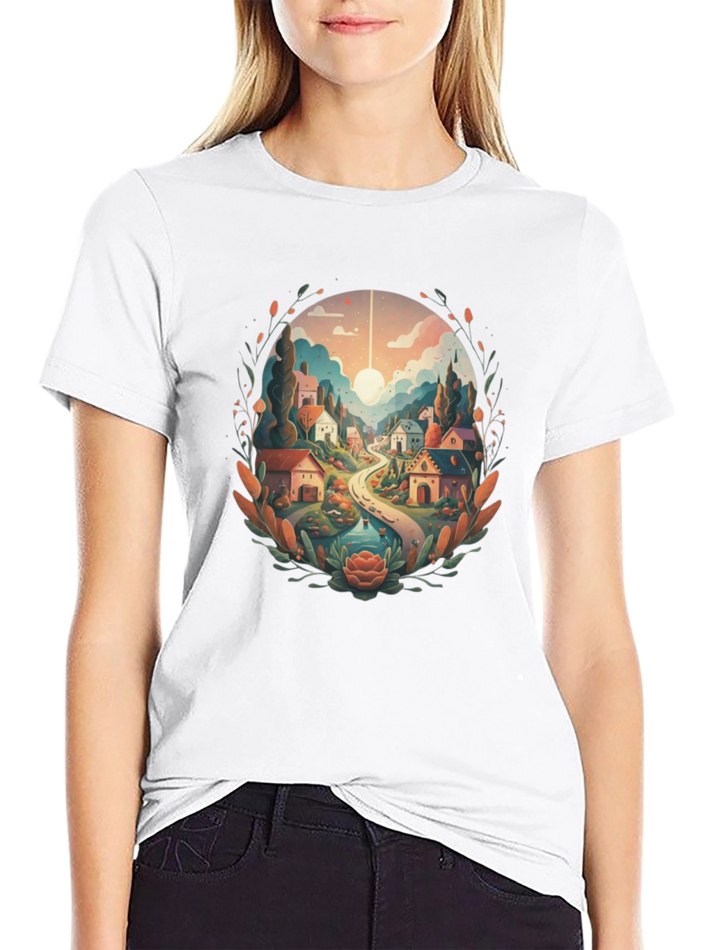Artistic Village Graphic Tee - Black Cotton