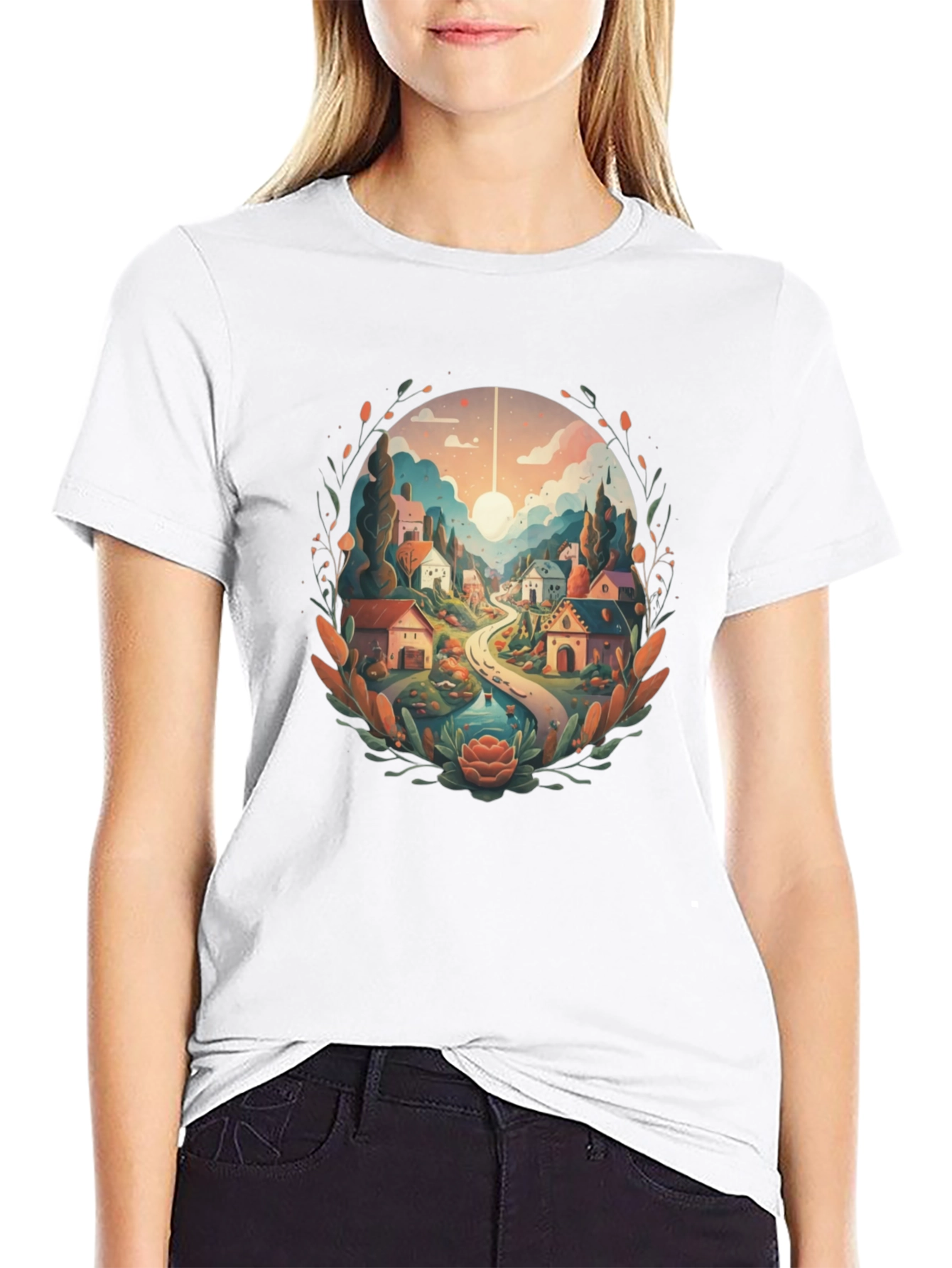 Artistic Village Graphic Tee - Black Cotton