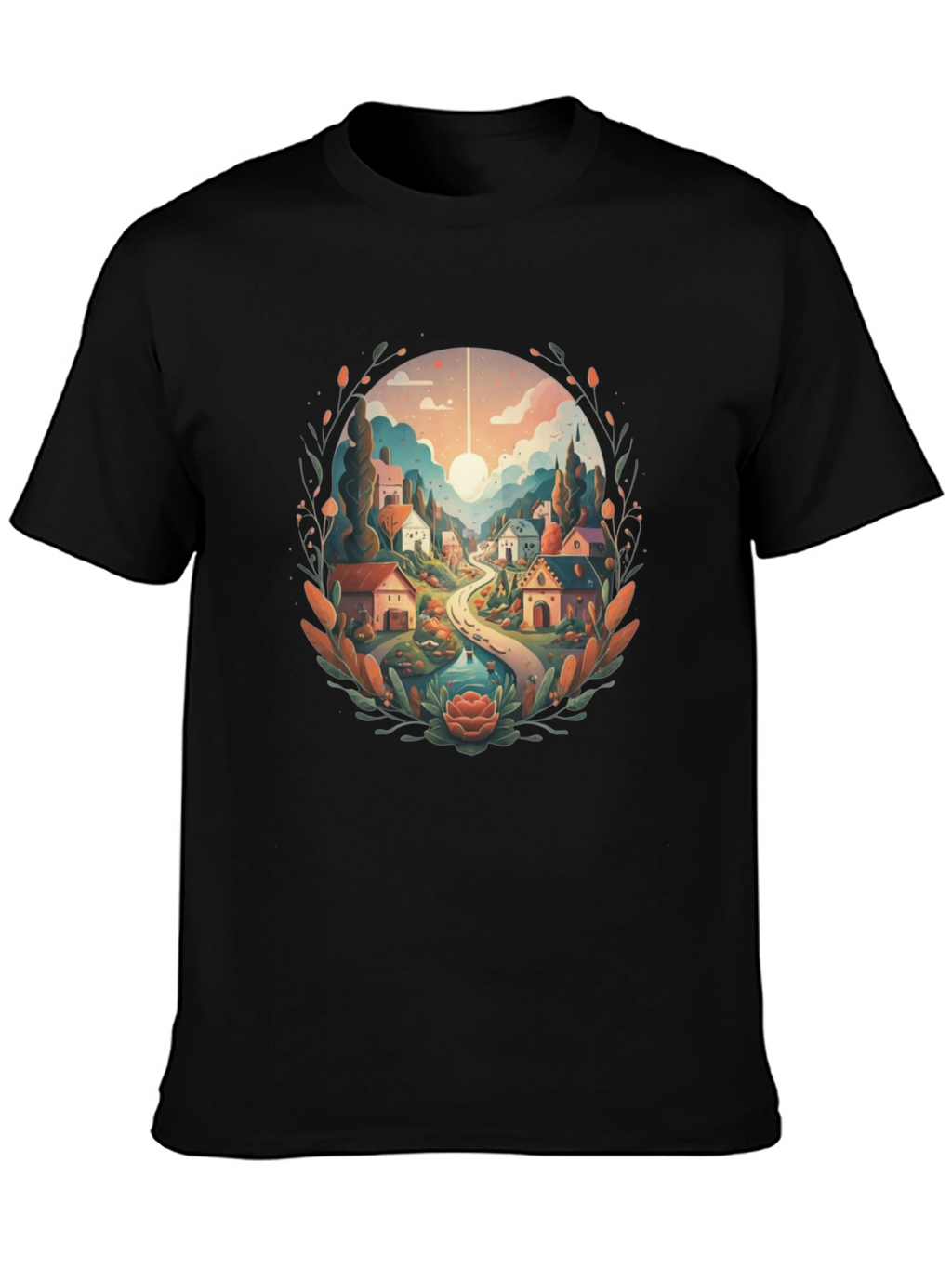 Artistic Village Graphic Tee - Black Cotton