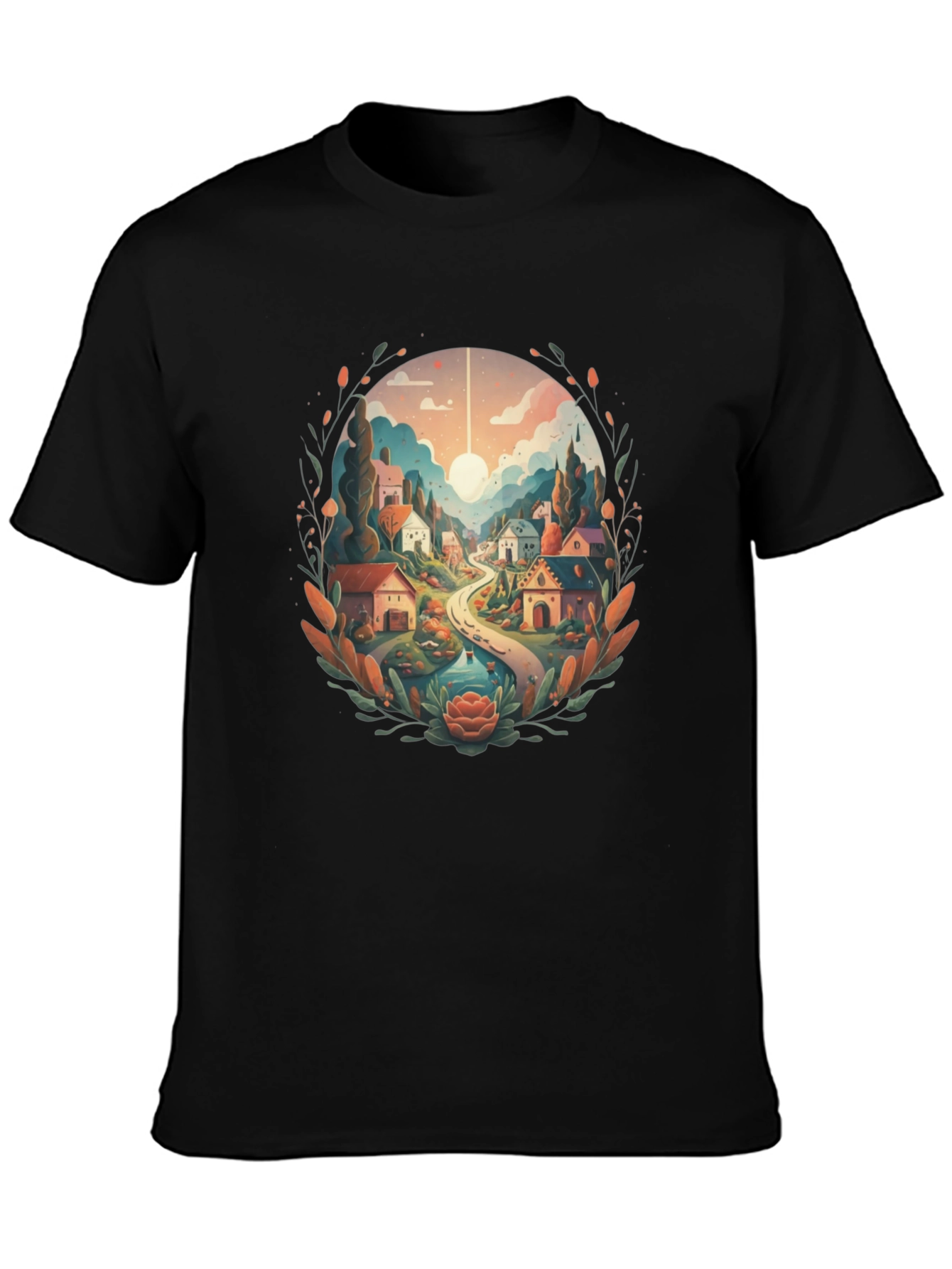 Artistic Village Graphic Tee - Black Cotton