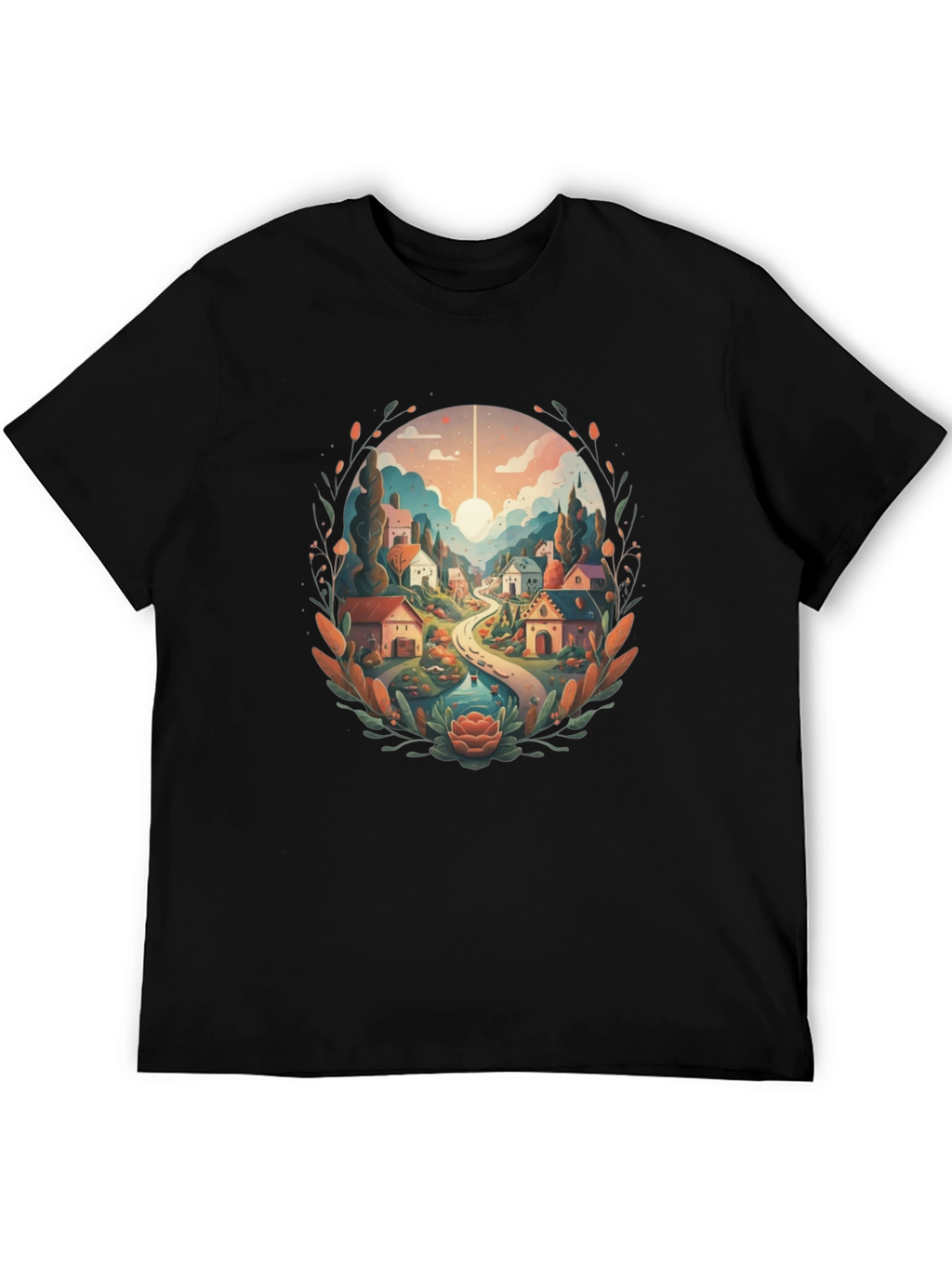 Artistic Village Graphic Tee - Black Cotton