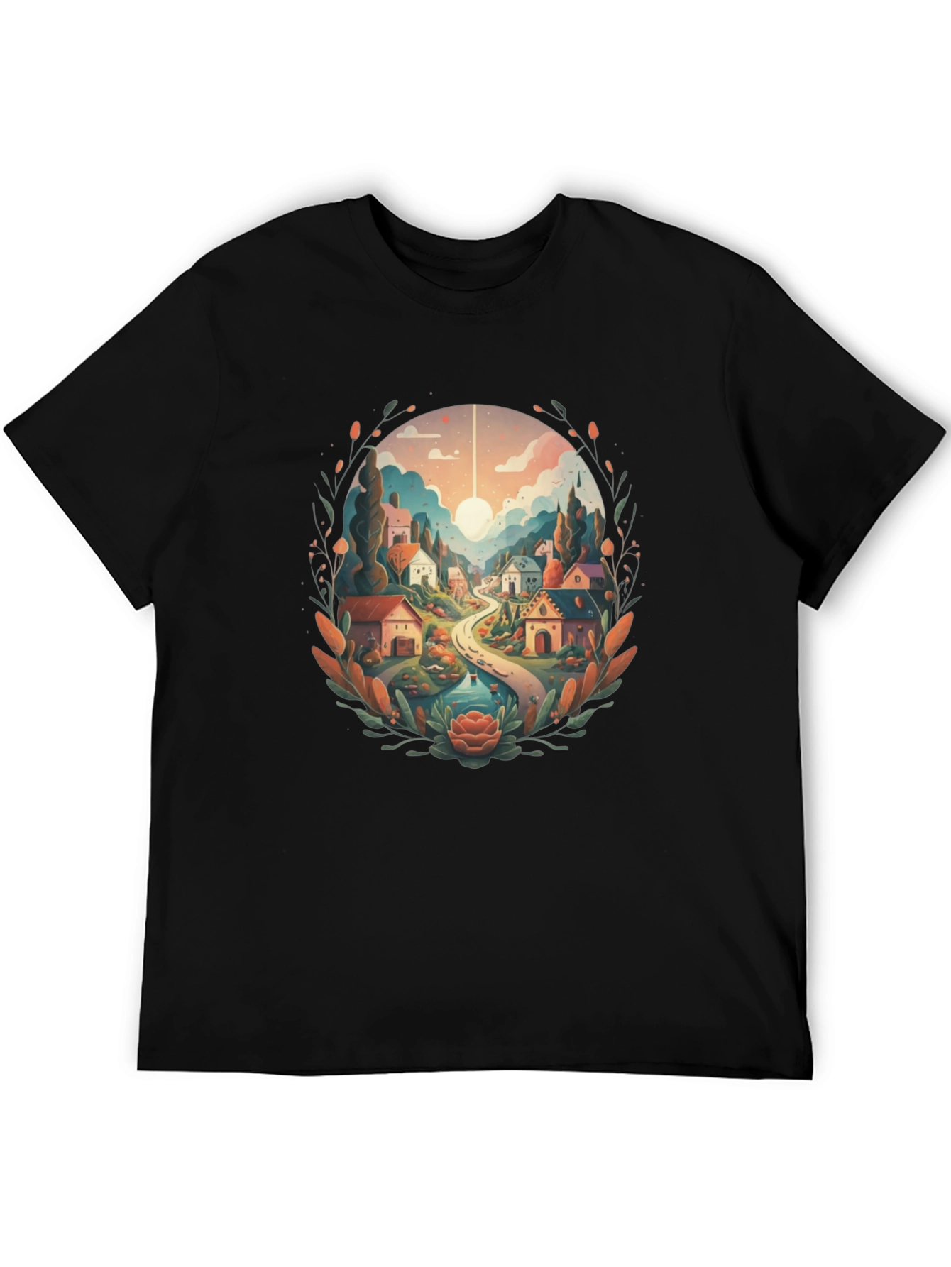 Artistic Village Graphic Tee - Black Cotton