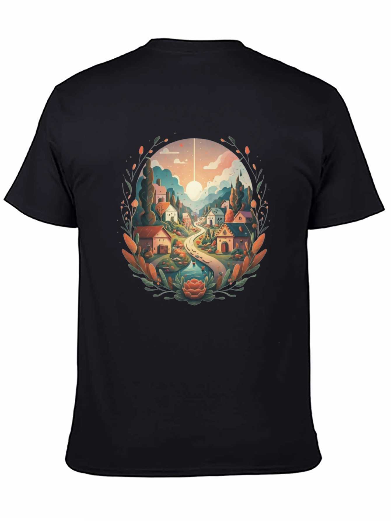 Artistic Village Graphic Tee - Black Cotton