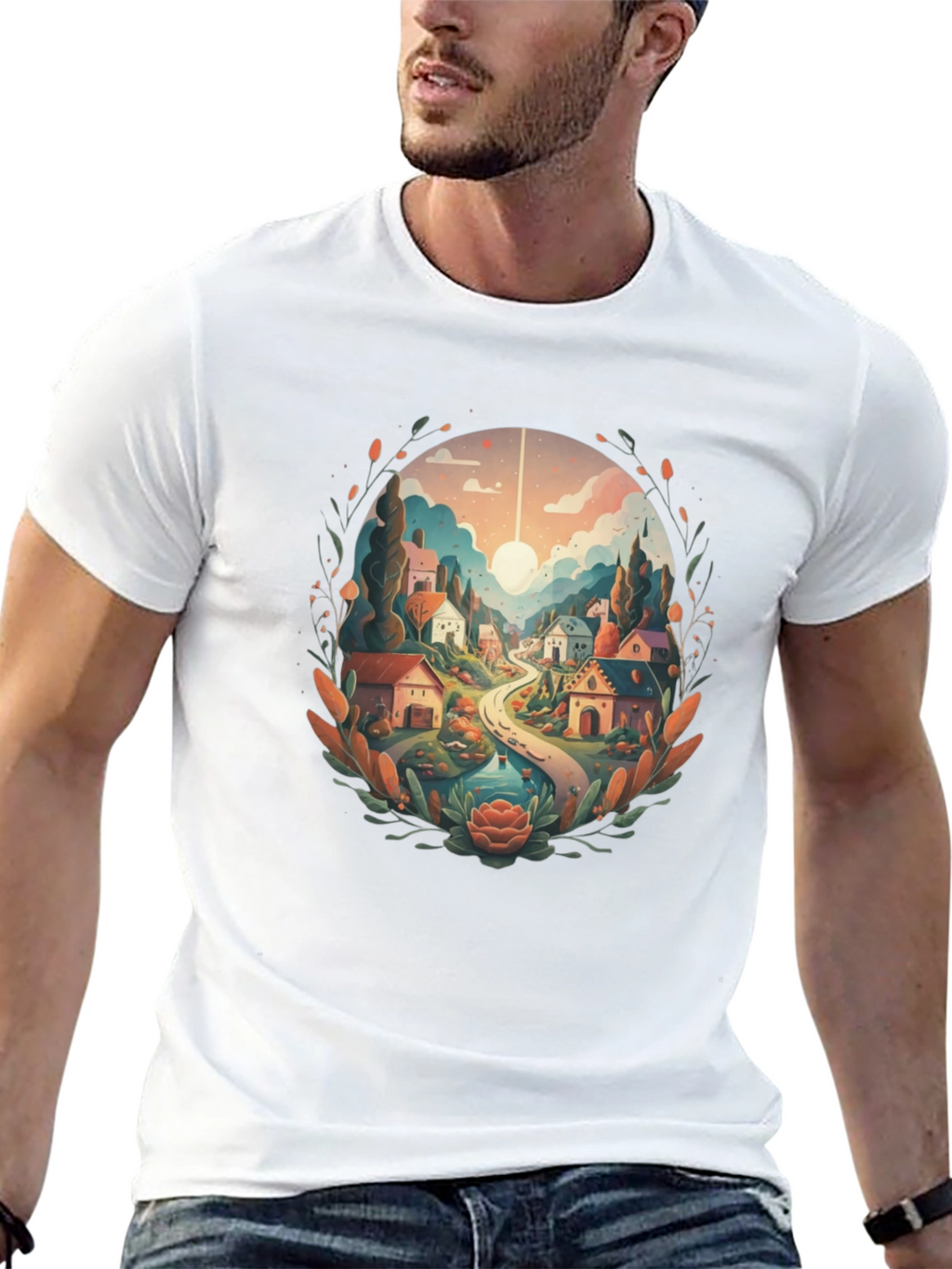 Artistic Village Graphic Tee - Black Cotton