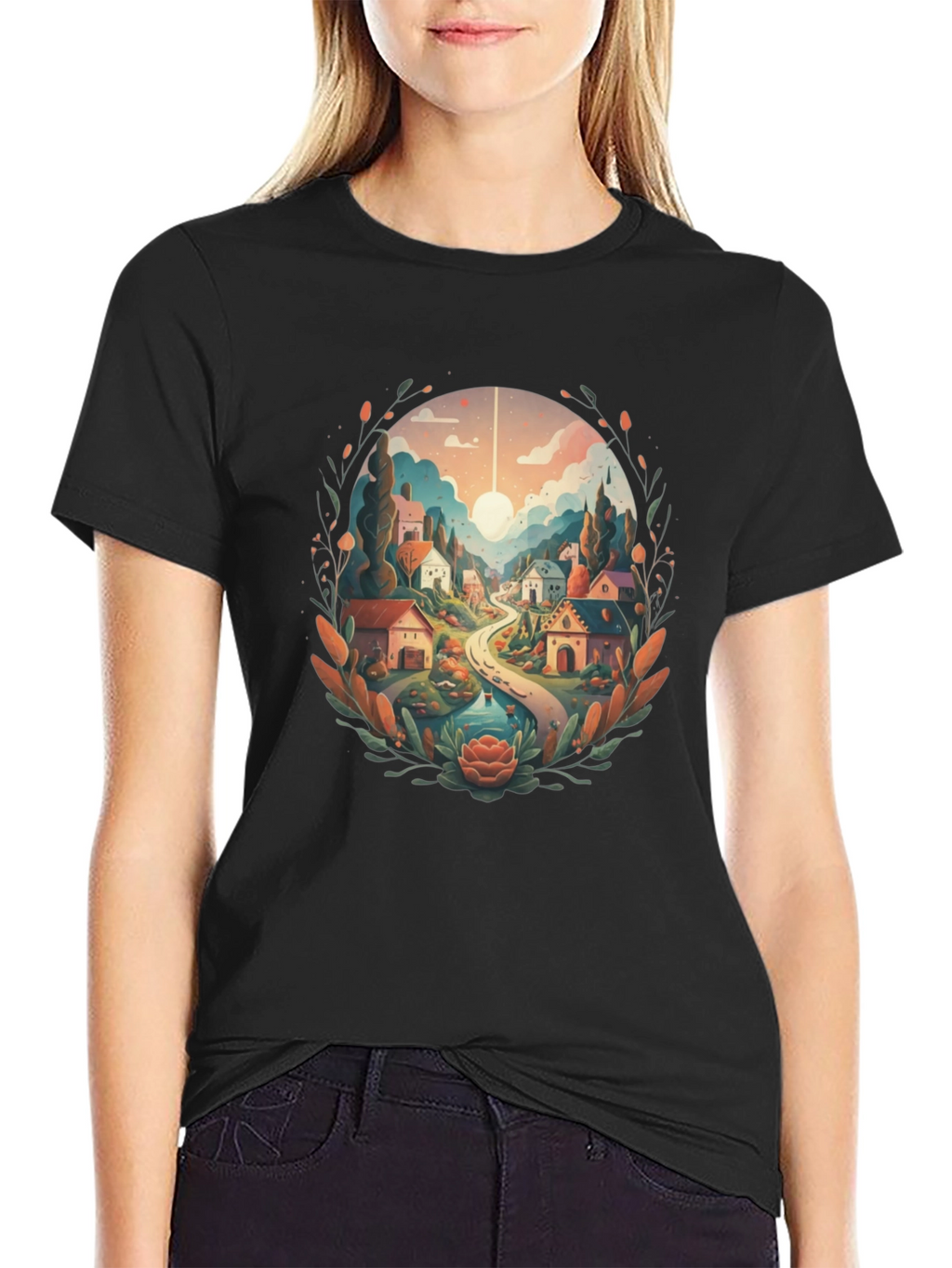 Artistic Village Graphic Tee - Black Cotton