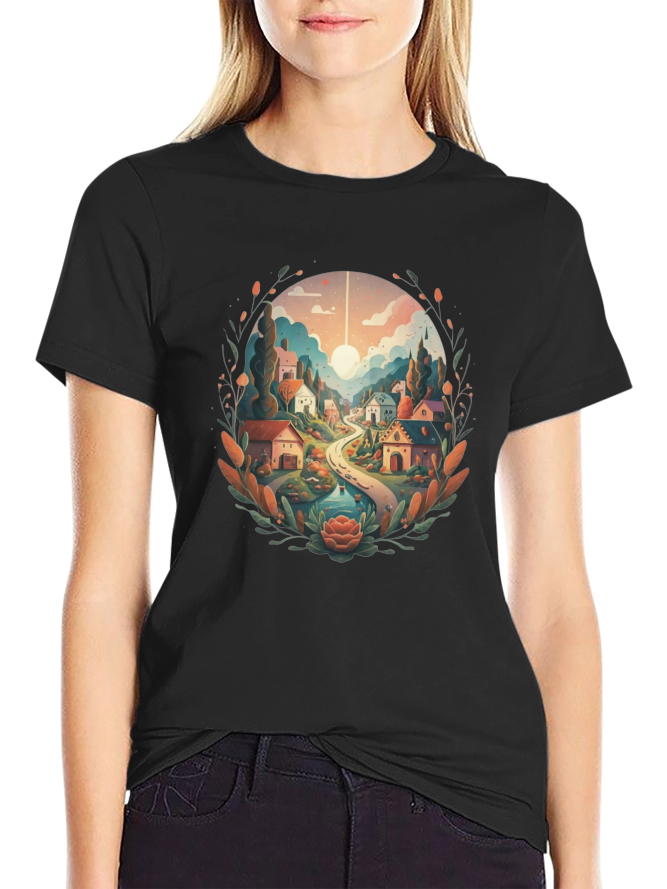 Artistic Village Graphic Tee - Black Cotton