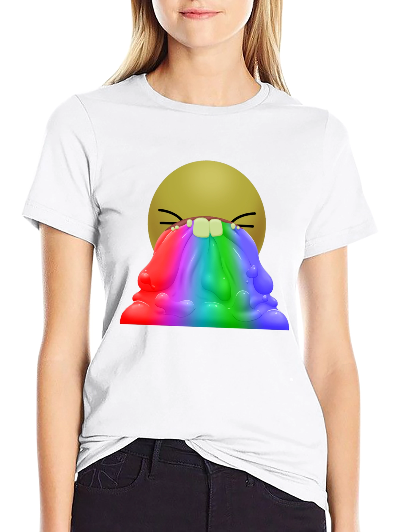 Rainbow Vomit Emoji Graphic T-Shirt