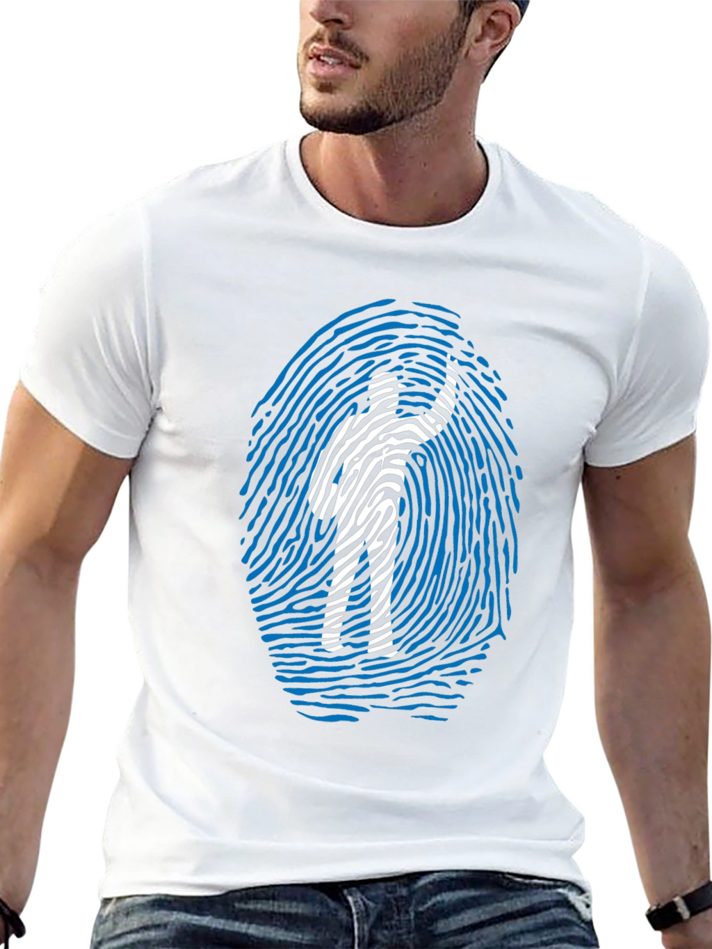 Fingerprint Design Graphic Tee - Black Cotton Blend