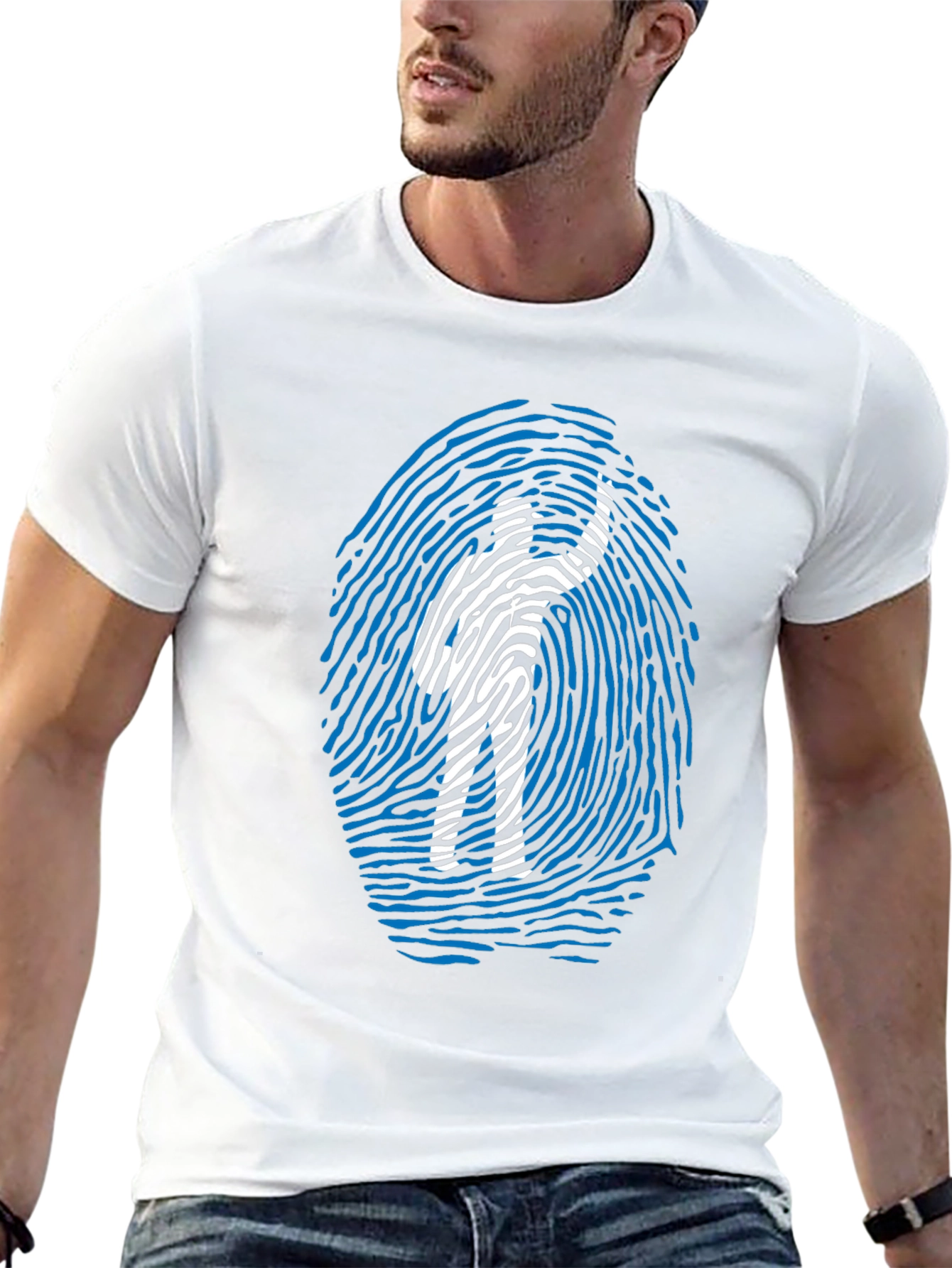 Fingerprint Design Graphic Tee - Black Cotton Blend