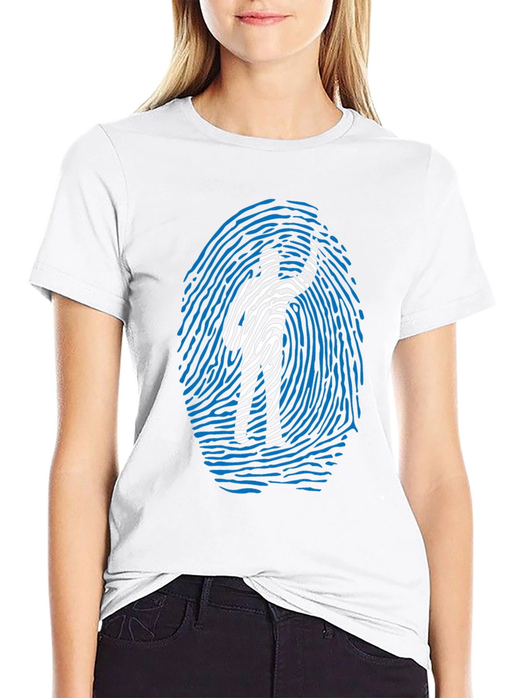 Fingerprint Design Graphic Tee - Black Cotton Blend