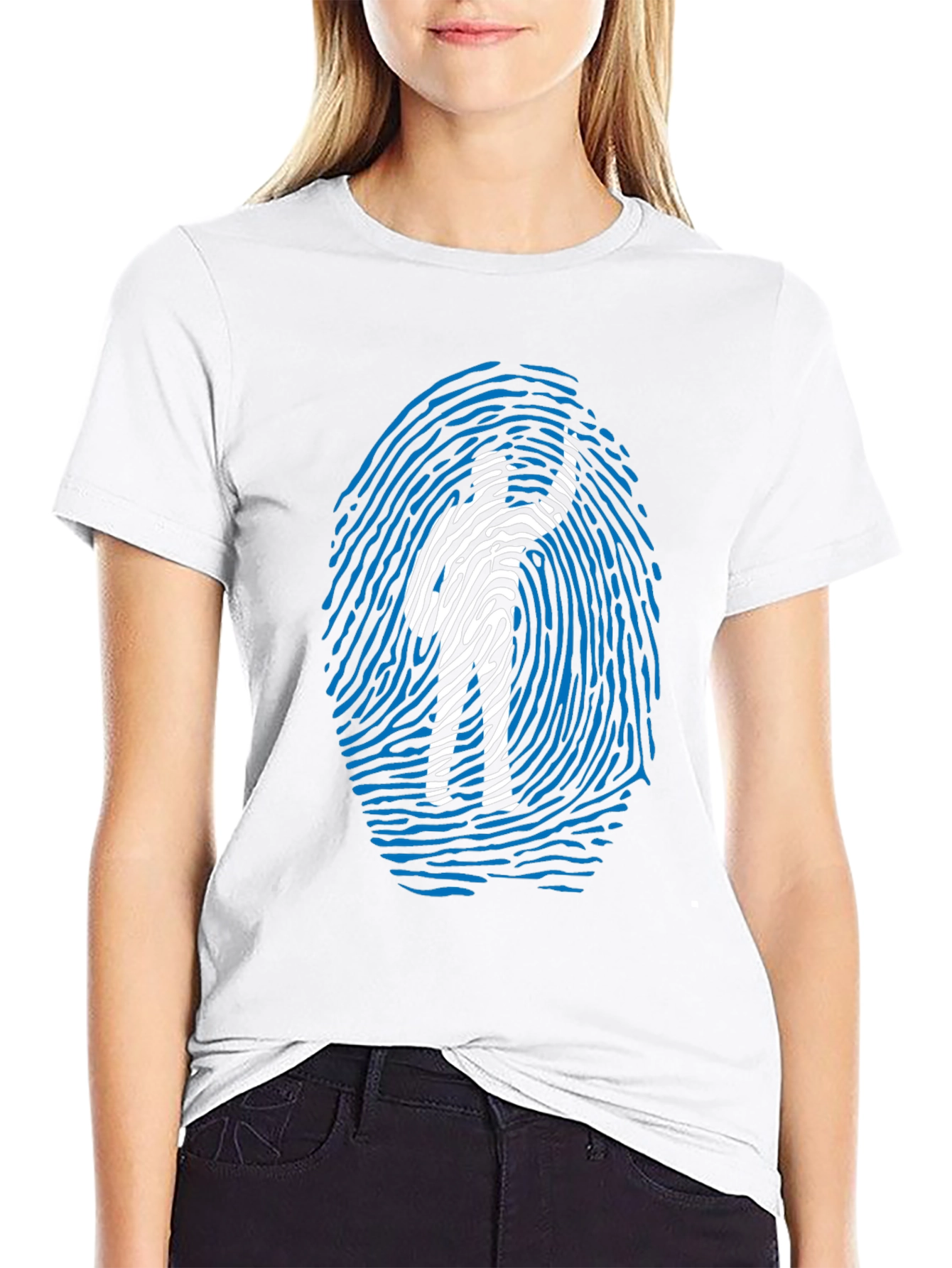 Fingerprint Design Graphic Tee - Black Cotton Blend