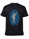 Fingerprint Design Graphic Tee - Black Cotton Blend