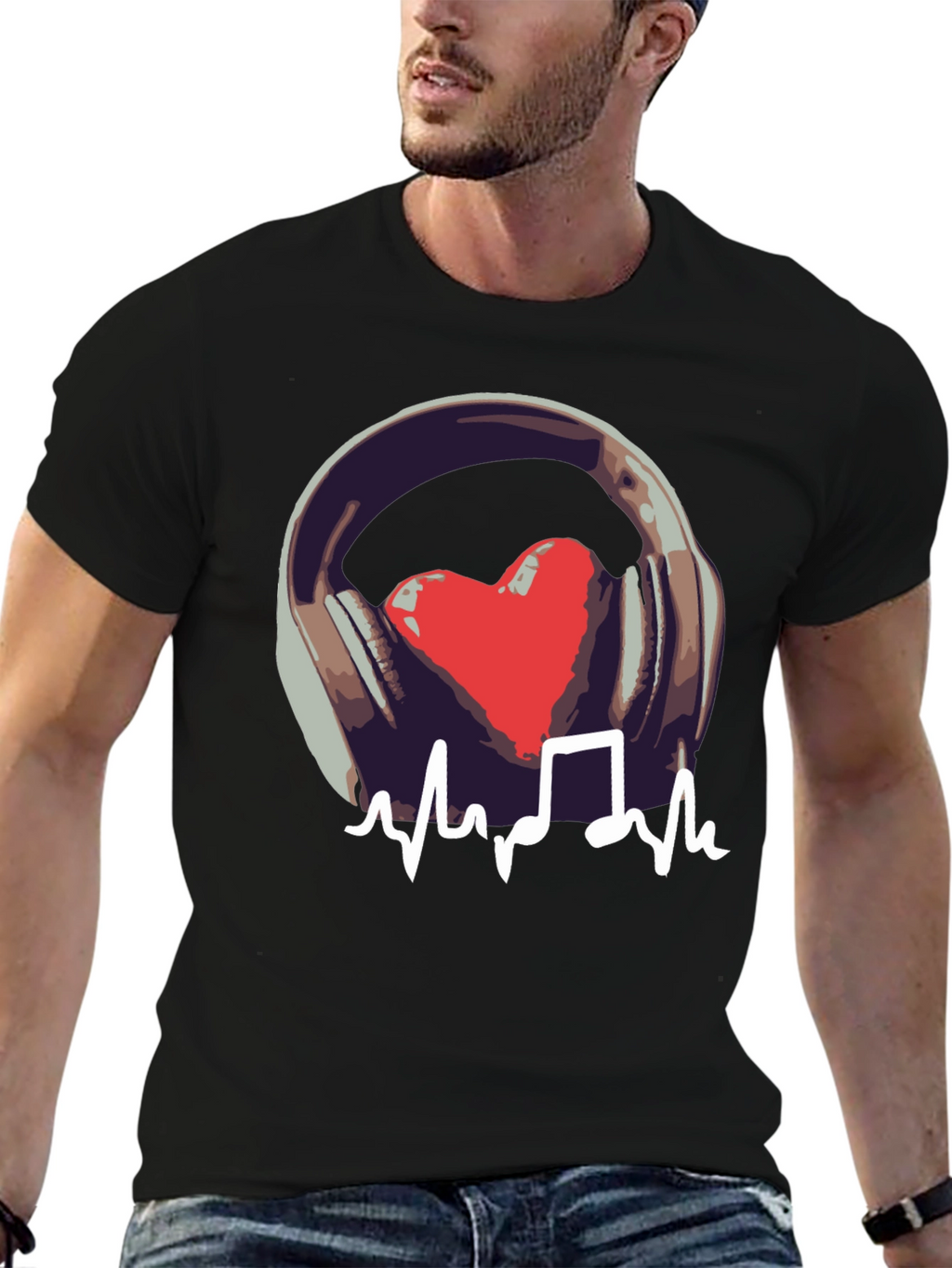 Music Heartbeat Graphic Black T-Shirt
