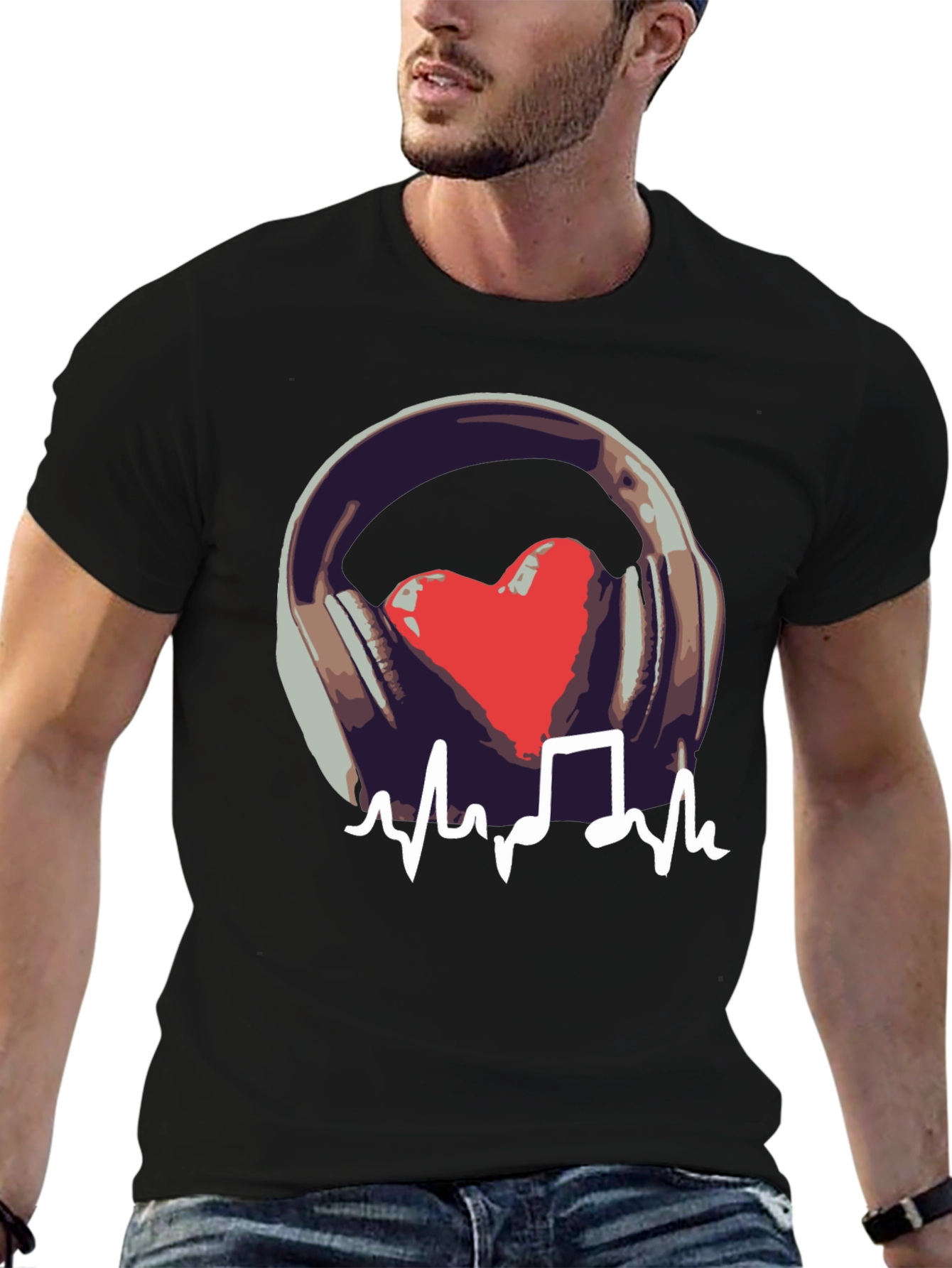 Music Heartbeat Graphic Black T-Shirt